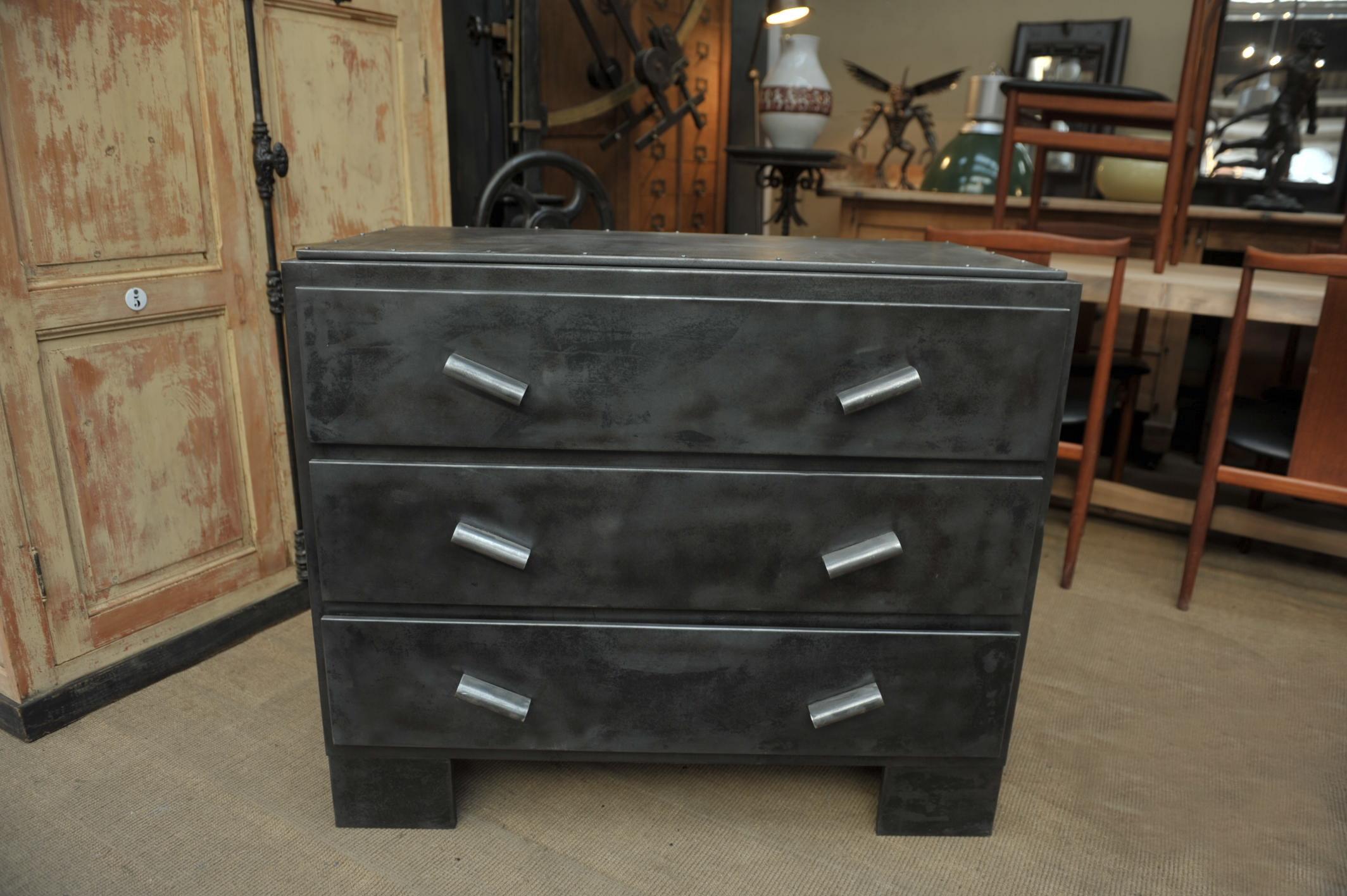 3 Drawer All Metal Chest of Drawer, France, circa 1950 For Sale 2