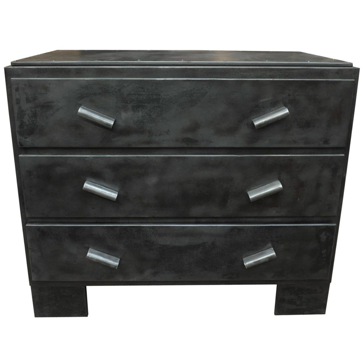 3 Drawer All Metal Chest of Drawer, France, circa 1950 For Sale