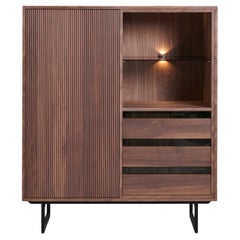 French 3-drawer armoirette cupboard, walnut & black iron feet, design C. Lecomte