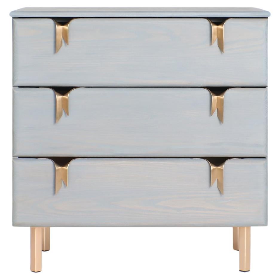 3 Drawer Ash Wood Dresser Gray Stain with Bronze Ribbon Hardware by Debra Folz