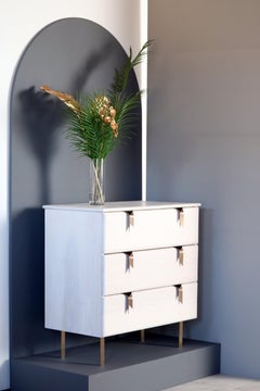 3 Drawer Ash Wood Dresser Ivory Stain with Bronze Ribbon Hardware by Debra Folz