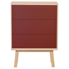 French Red 3-Drawer Chest in Wood, Design by Eric Gizard - Paris
