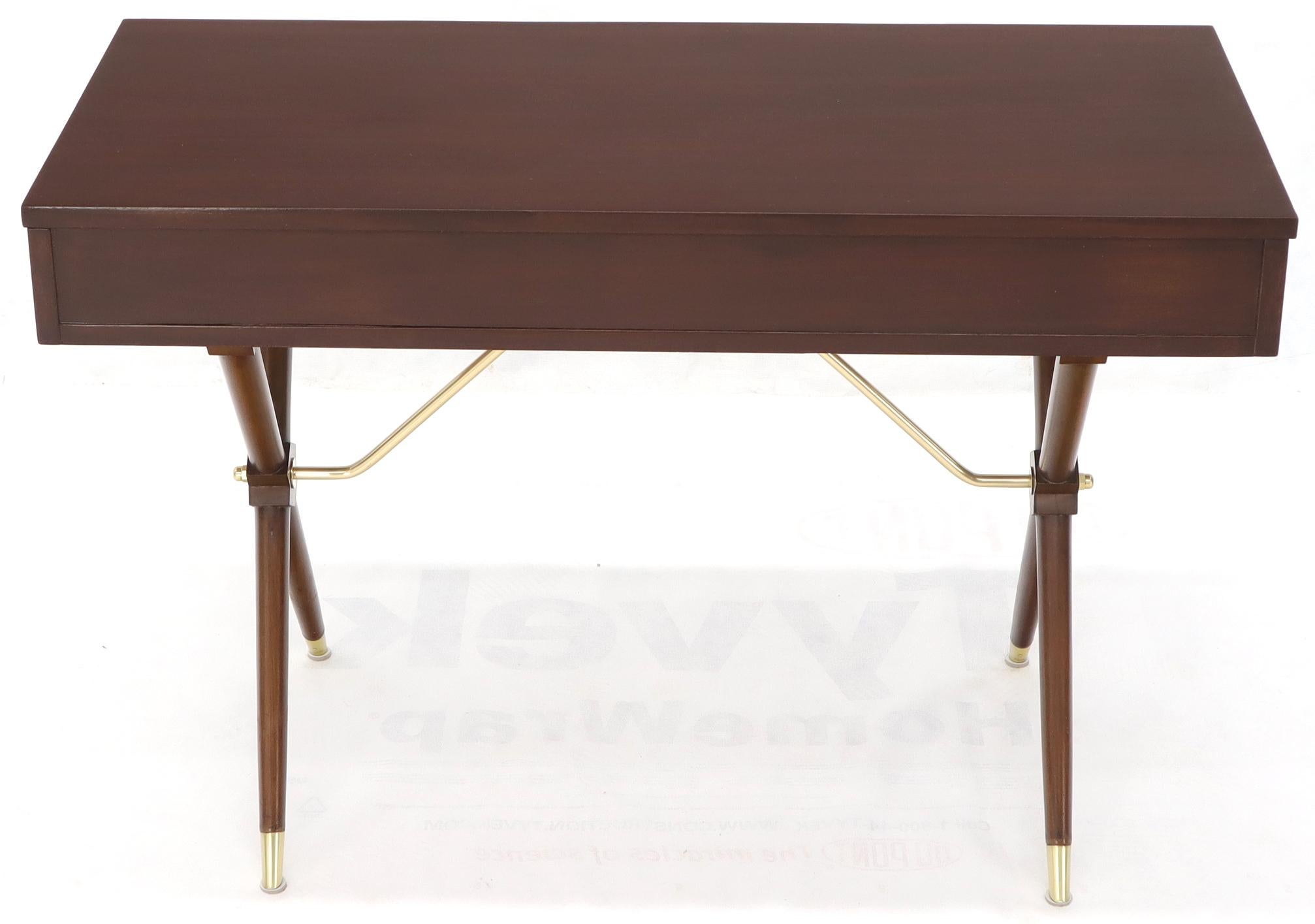 3-Drawer Low Profile Console Writing Table Hall Desk on X Bases Brass Stretcher 2