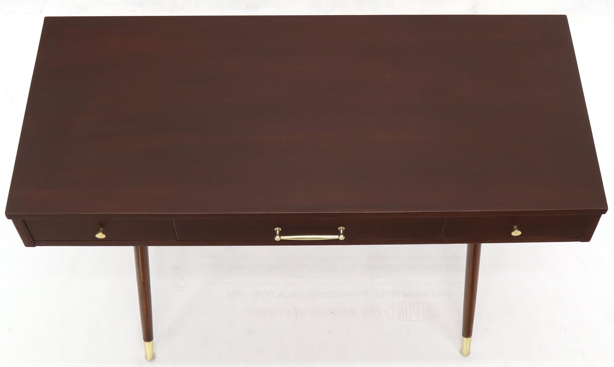 American 3-Drawer Low Profile Console Writing Table Hall Desk on X Bases Brass Stretcher