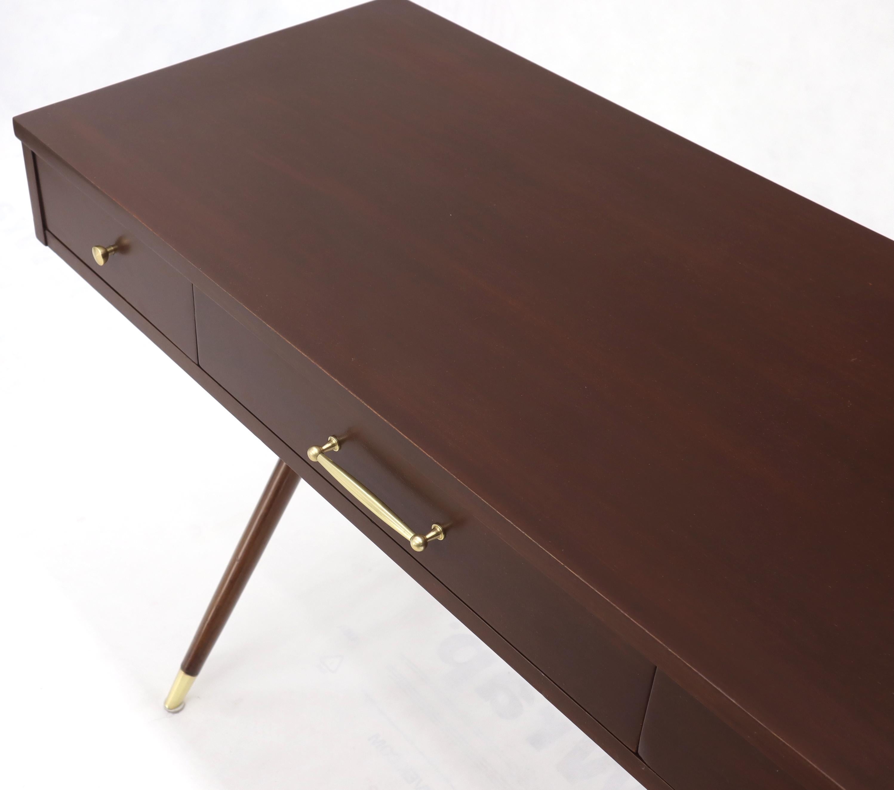 Lacquered 3-Drawer Low Profile Console Writing Table Hall Desk on X Bases Brass Stretcher