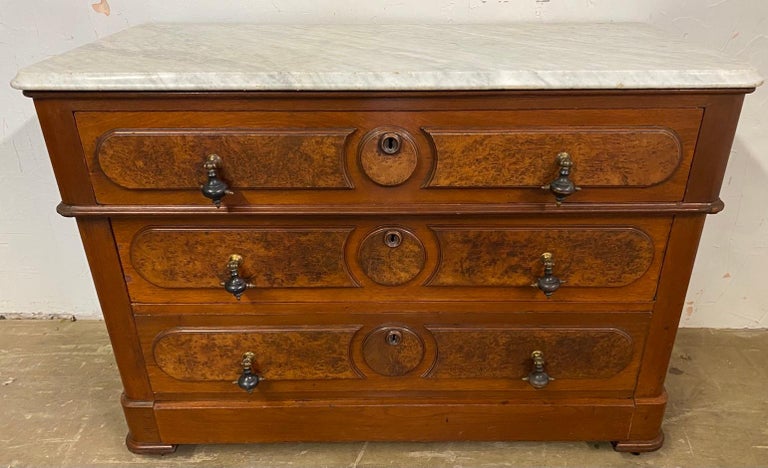 3 Drawer Marble Top Victorian Chest of Drawers In Good Condition For Sale In Great Barrington, MA