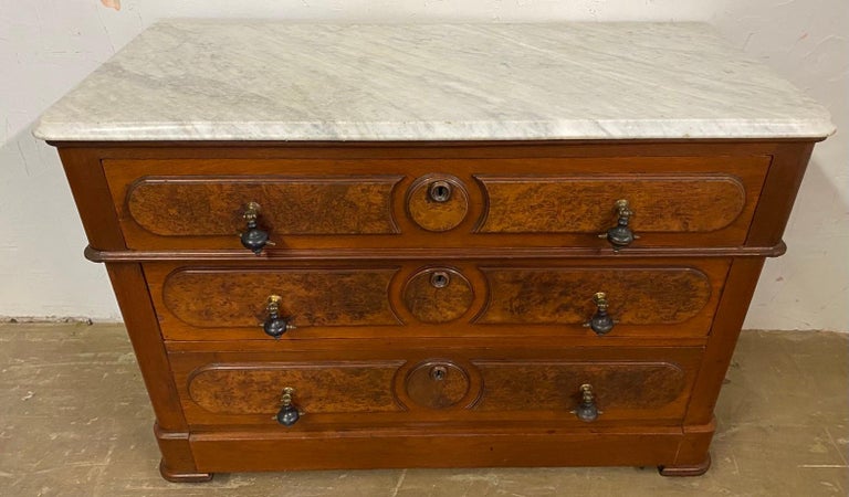 19th Century 3 Drawer Marble Top Victorian Chest of Drawers For Sale