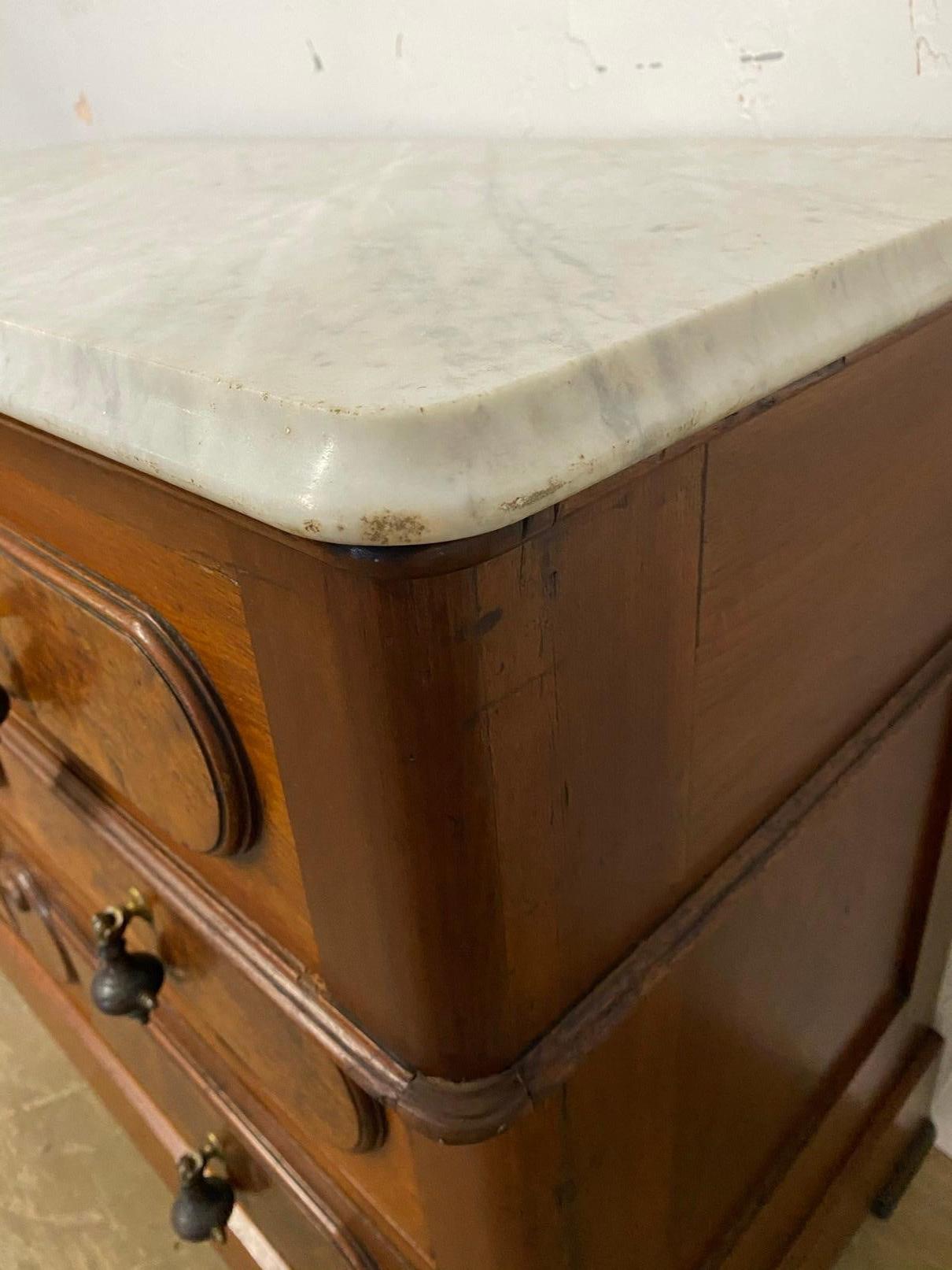 19th Century 3 Drawer Marble Top Victorian Chest of Drawers