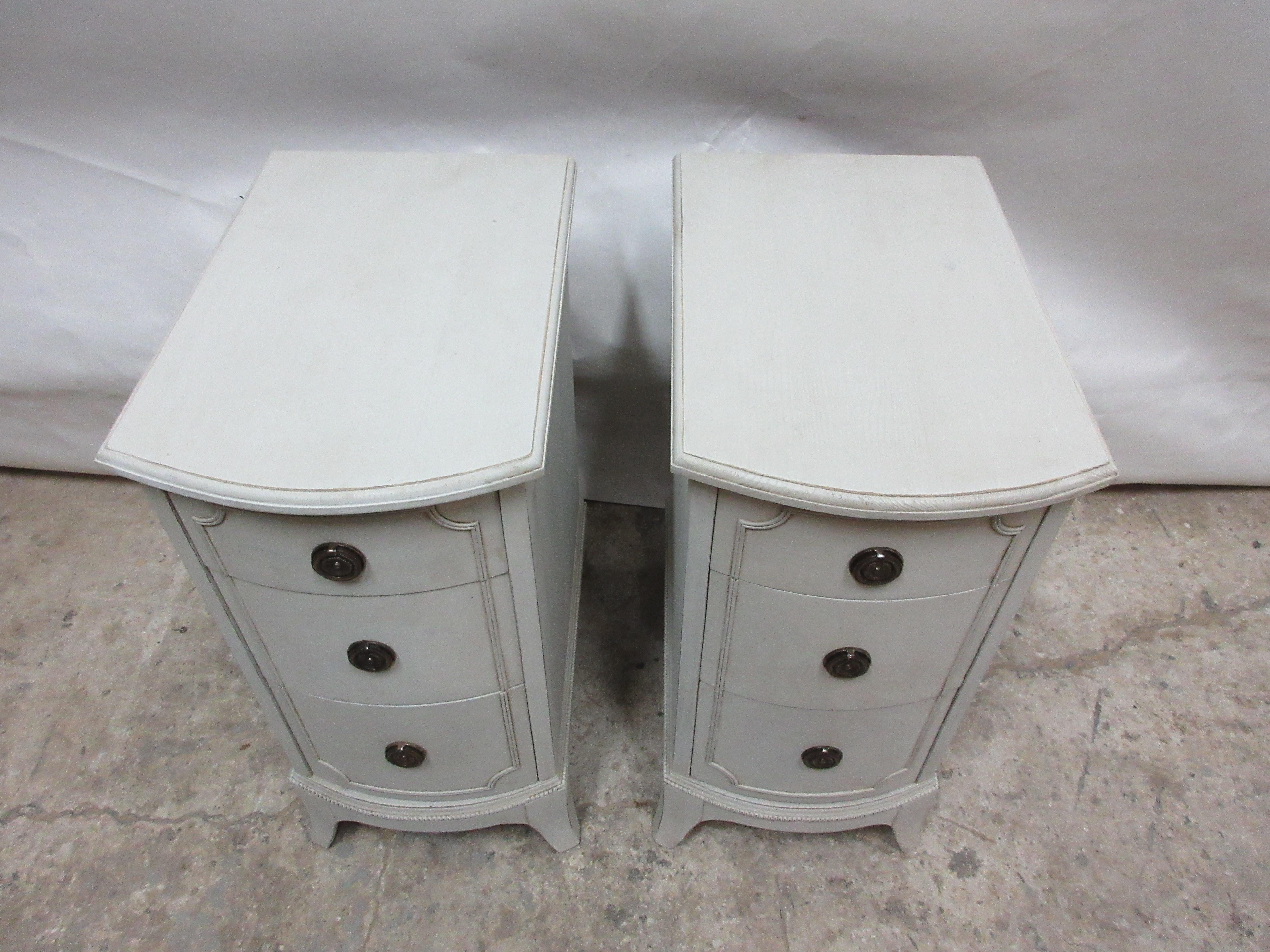 This is a set of 2, 3-drawer nightstands. They have been restored and repainted with milk paints 