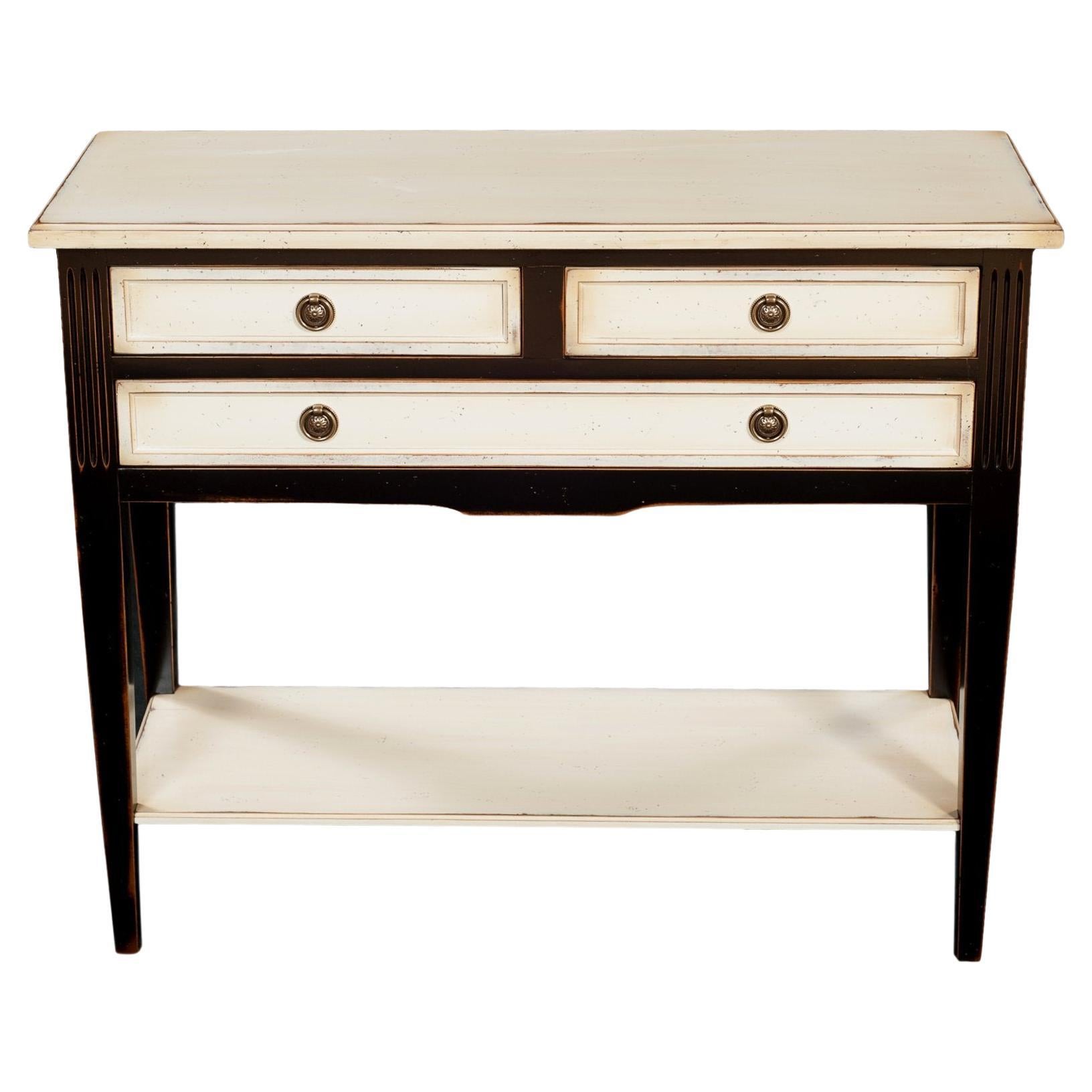 3 Drawers French Directoire Style Console, Black and White Cream Finish