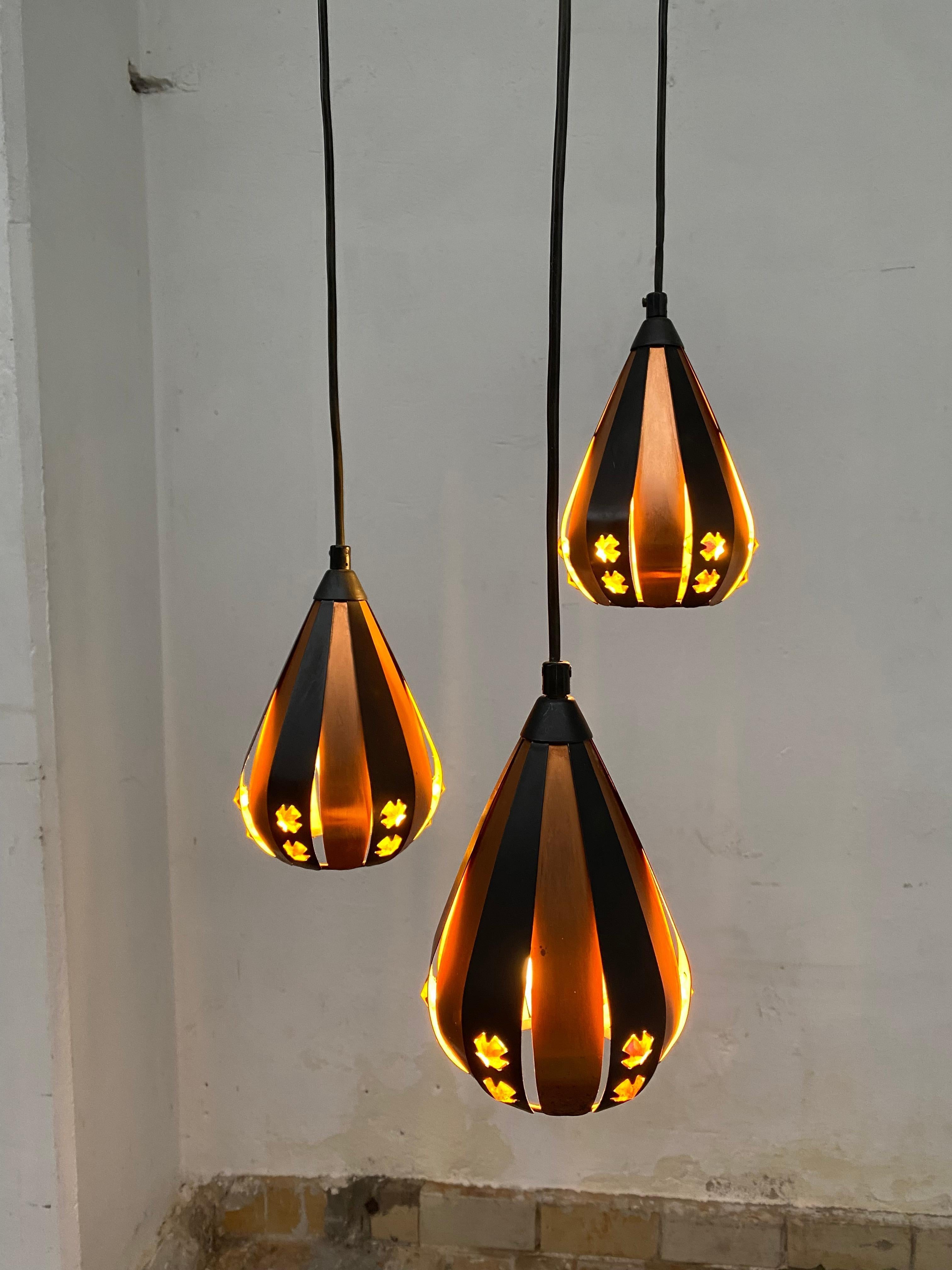 3 Droplet Pendant Chandelier by Werner Schou for Coronell Electrical Denmark  For Sale 2