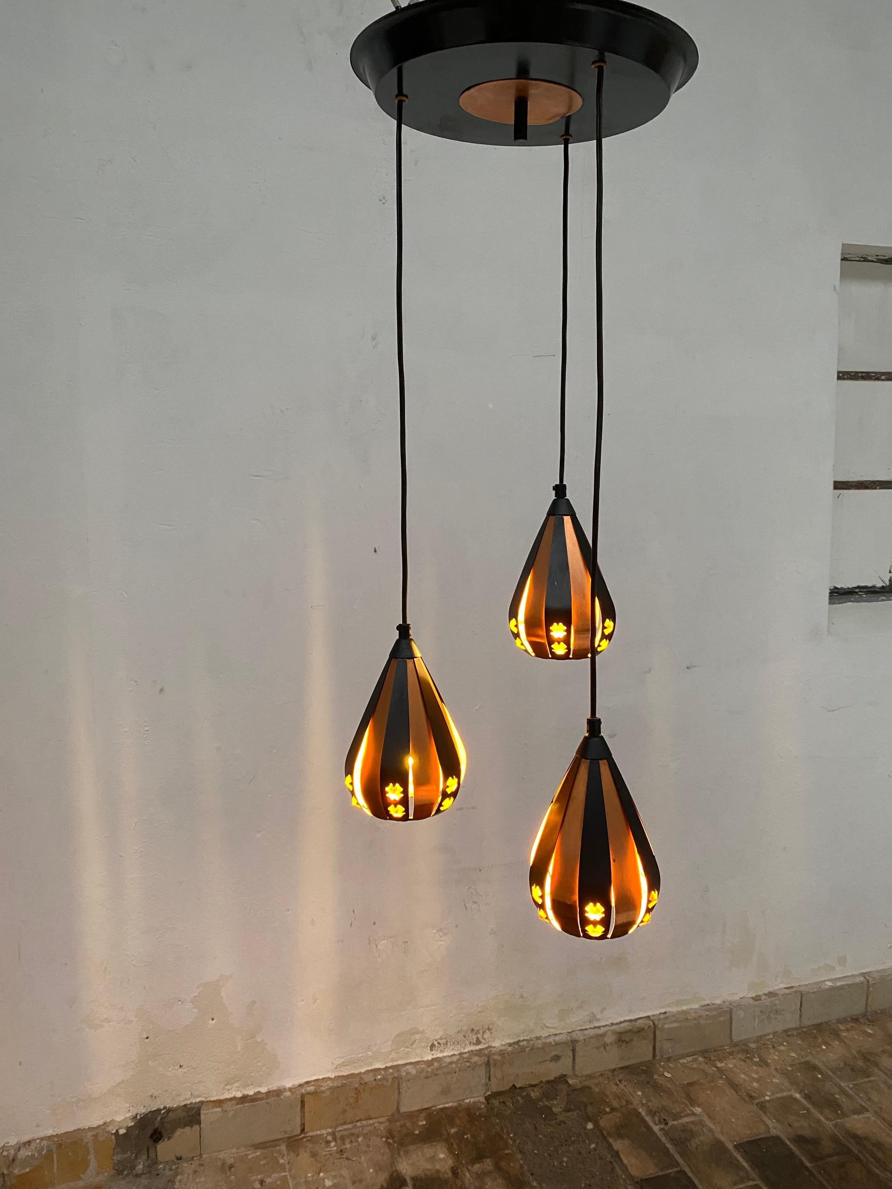 3 Droplet Pendant Chandelier by Werner Schou for Coronell Electrical Denmark  For Sale 4