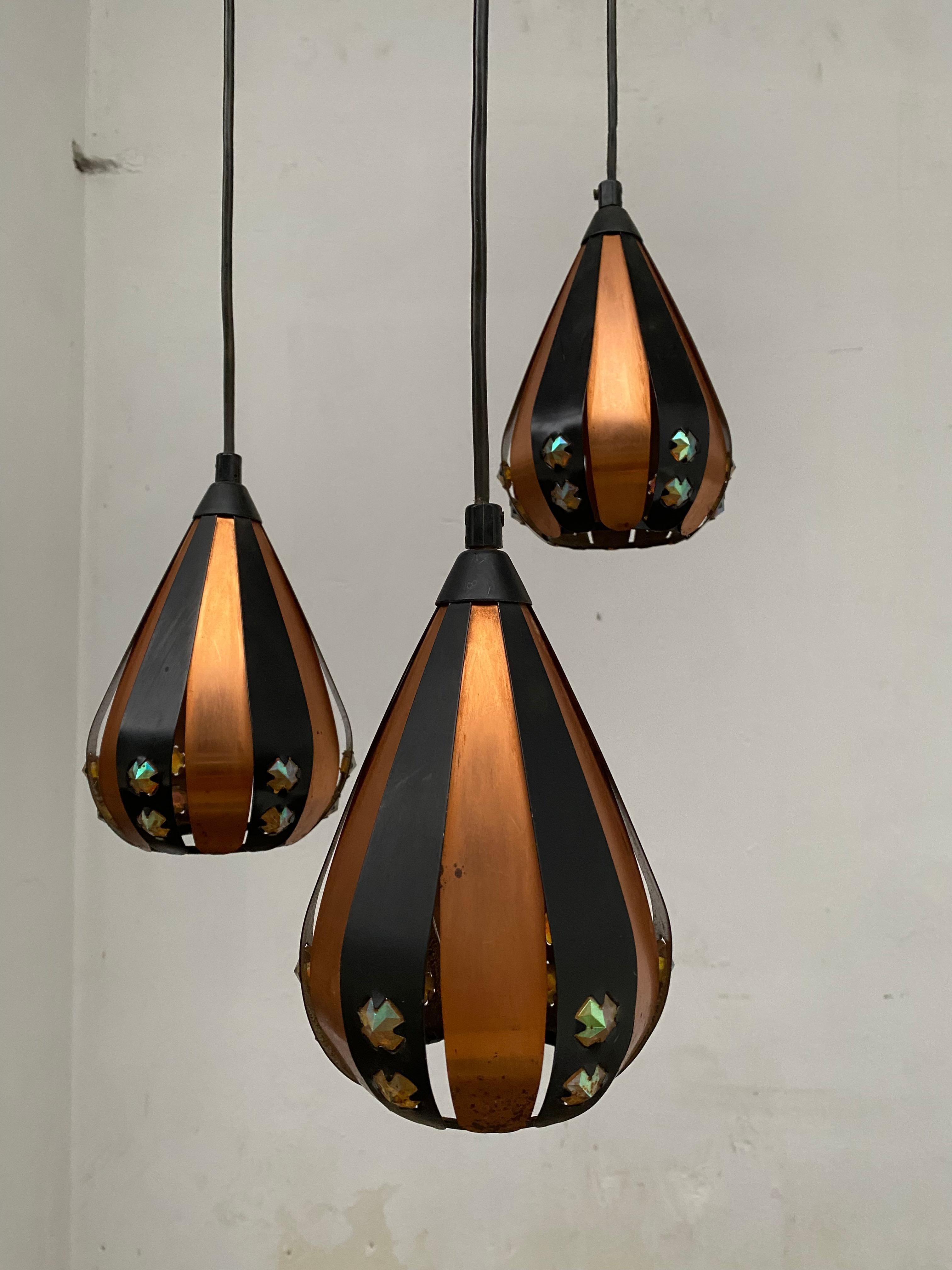 3 Droplet Pendant Chandelier by Werner Schou for Coronell Electrical Denmark  For Sale 1