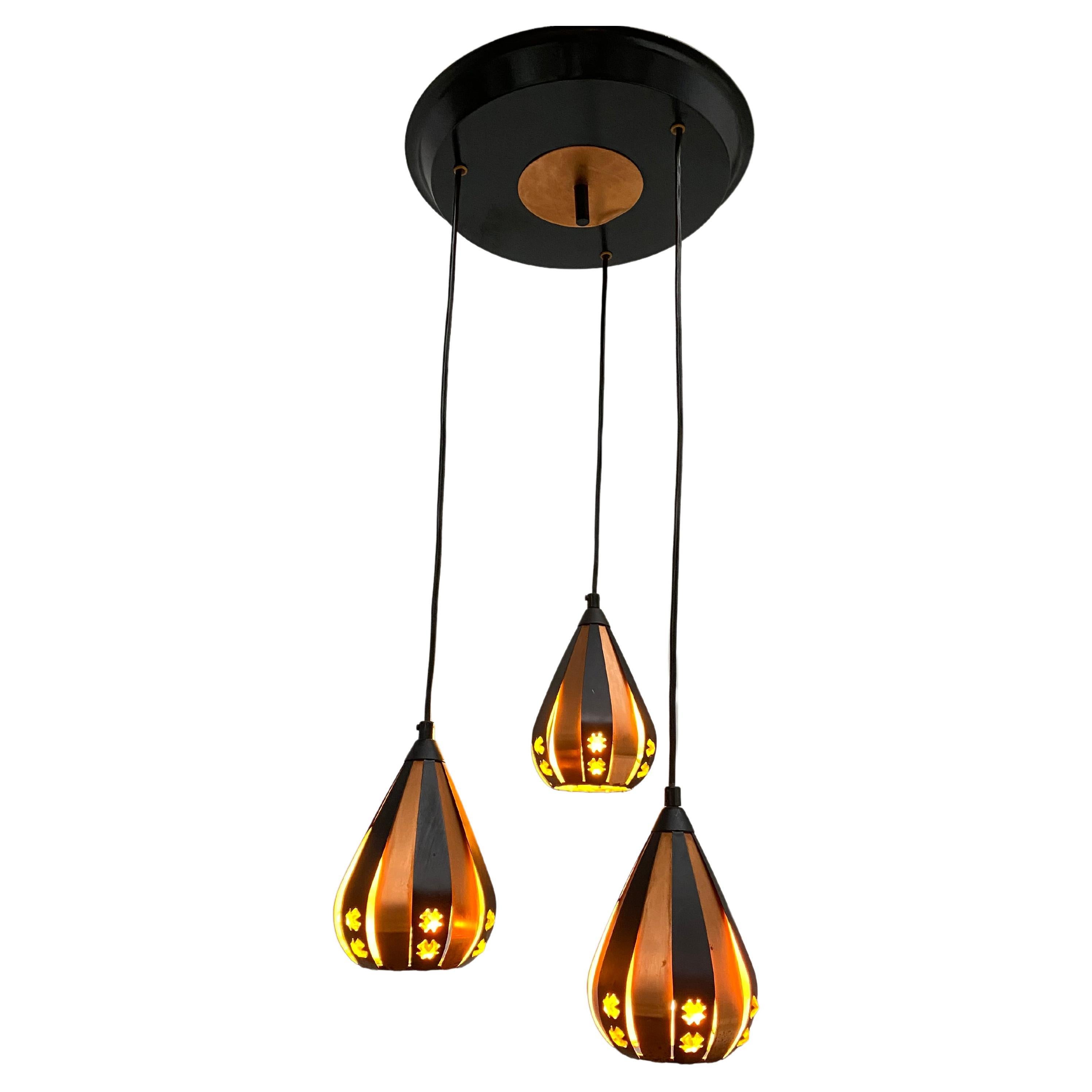3 Droplet Pendant Chandelier by Werner Schou for Coronell Electrical Denmark  For Sale