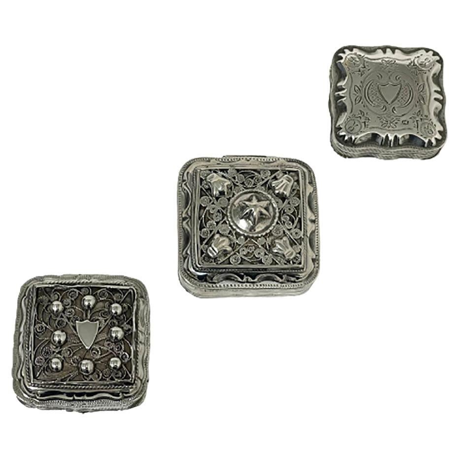 3 Dutch Silver Peppermint Boxes For Sale