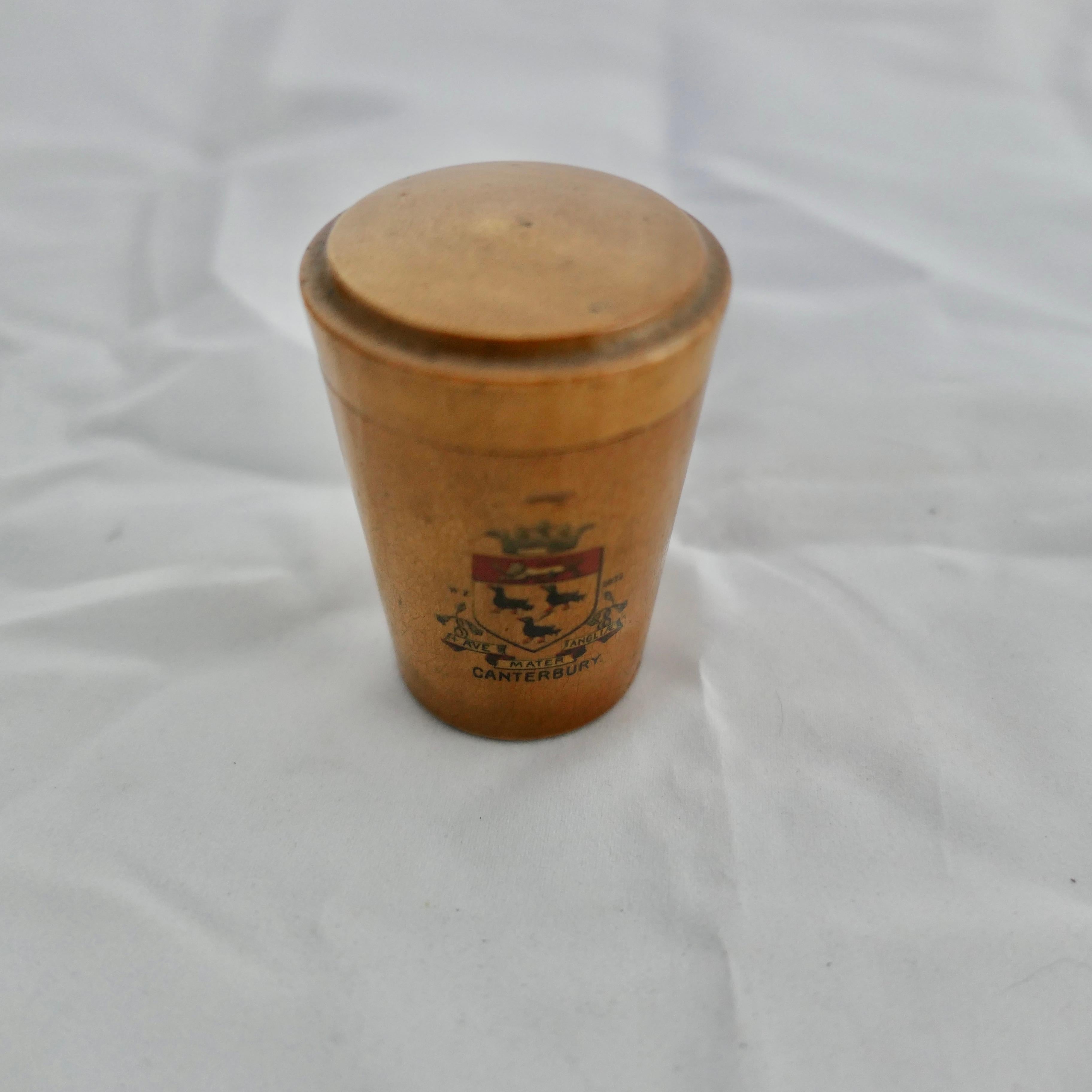 Beech 3 Early 20th century Hand Made Treen Items, Stoup, Stamp Box, Lidded Pot  These  For Sale