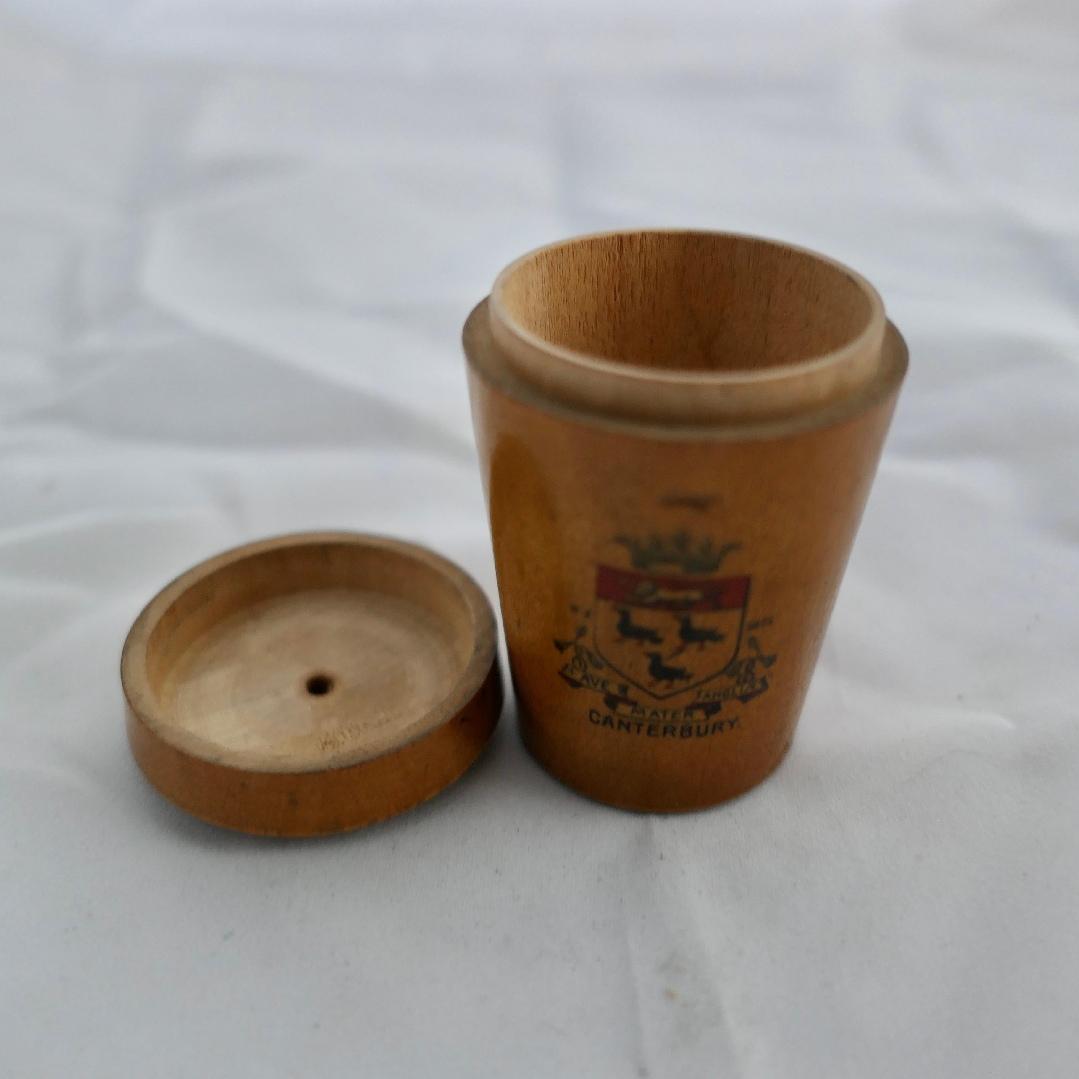 3 Early 20th century Hand Made Treen Items, Stoup, Stamp Box, Lidded Pot  These  For Sale 1