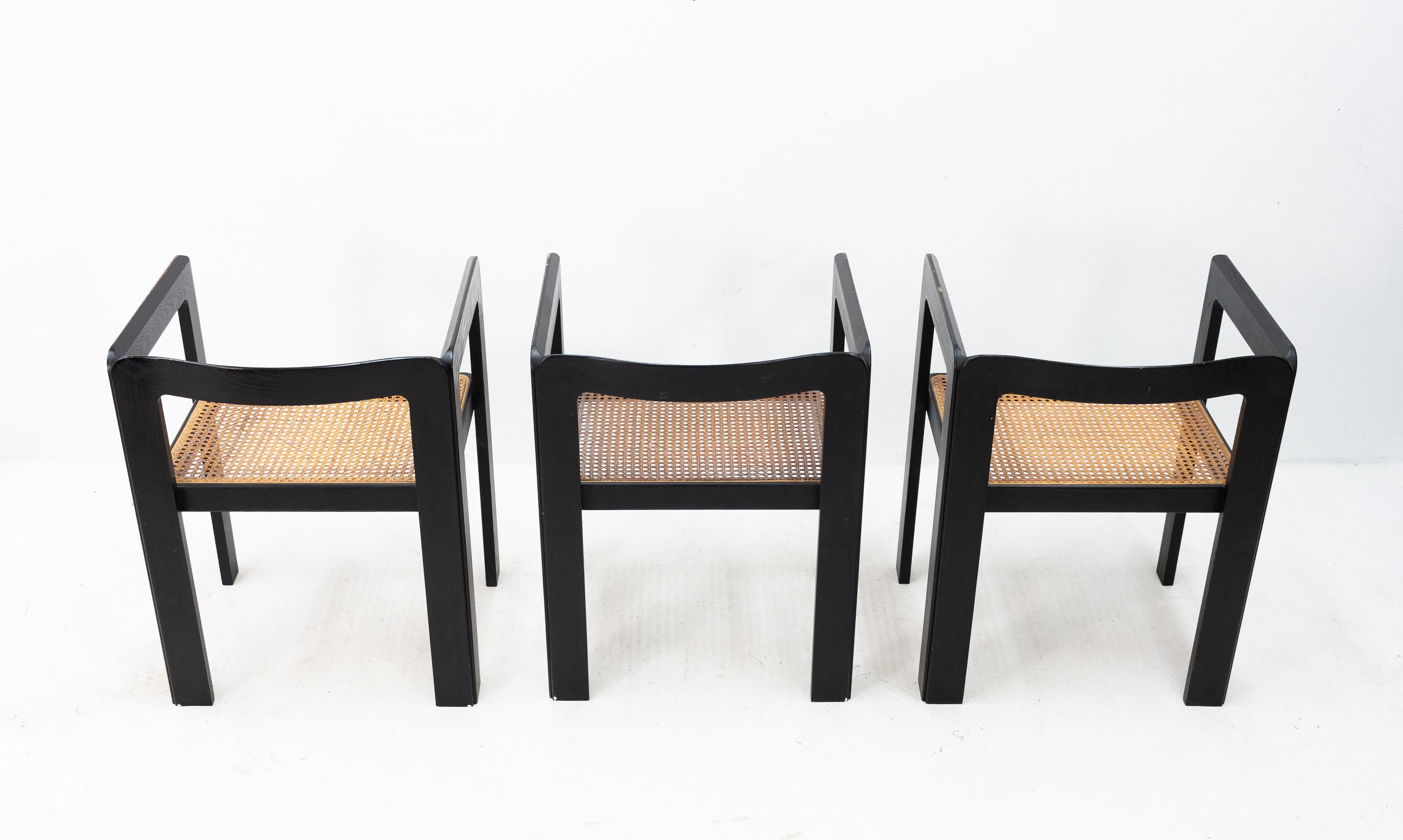 3 Ebonized Wood and Rattan Club Chairs In Good Condition In Den Haag, NL