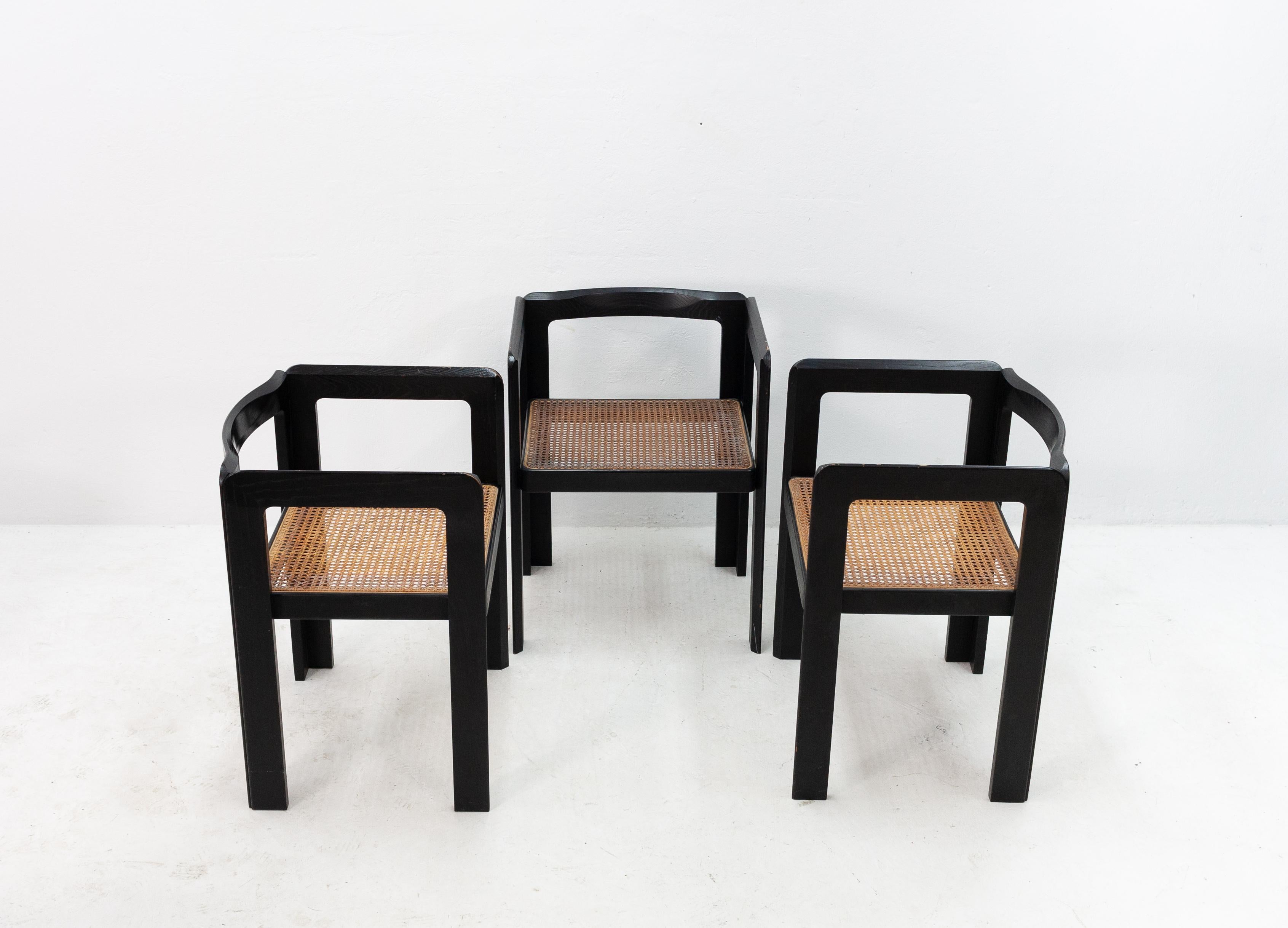 3 Ebonized Wood and Rattan Club Chairs 2