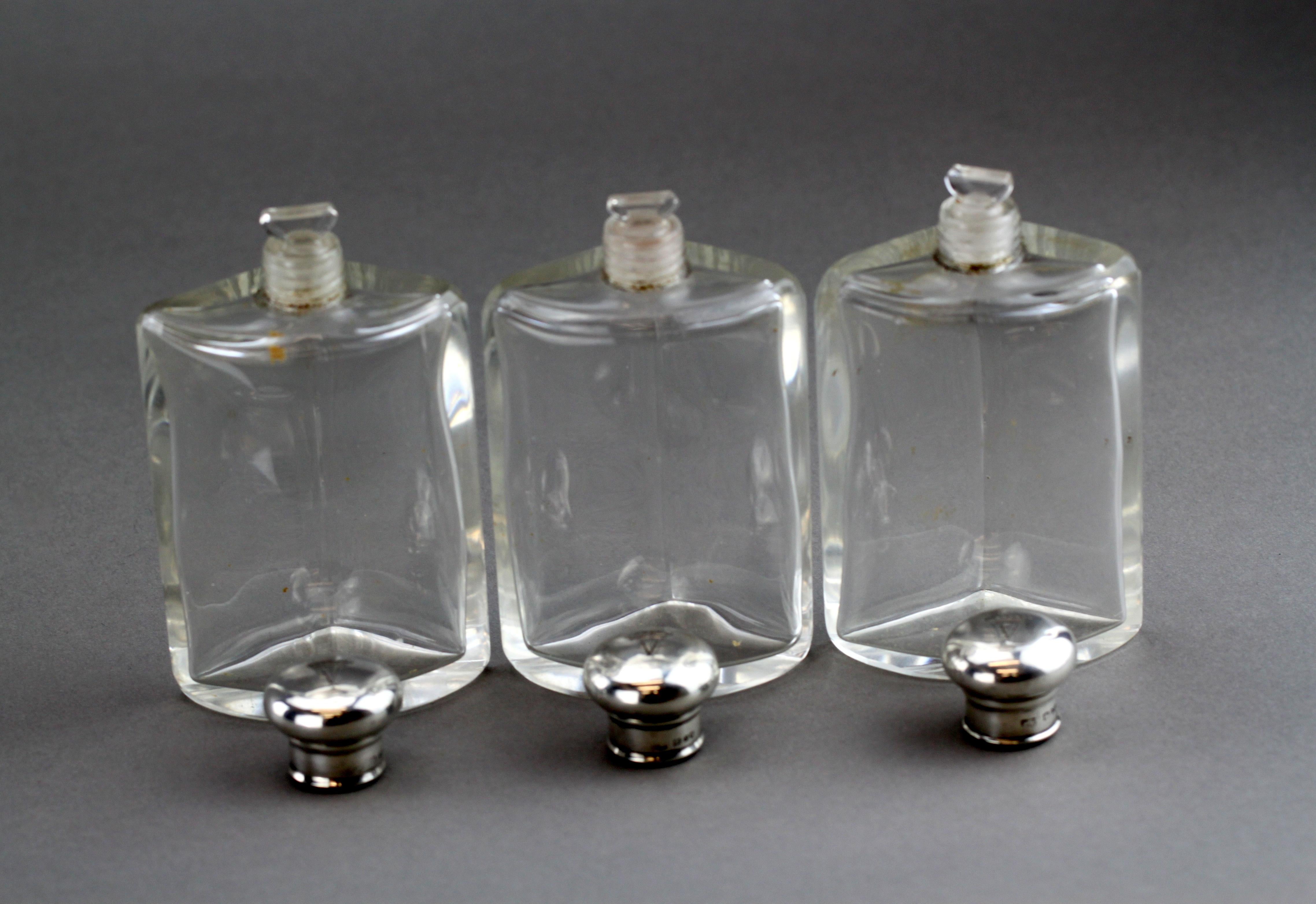 3 Edwardian Sterling Silver and Glass Perfume Bottles, Percy Whitehouse, 1909 3