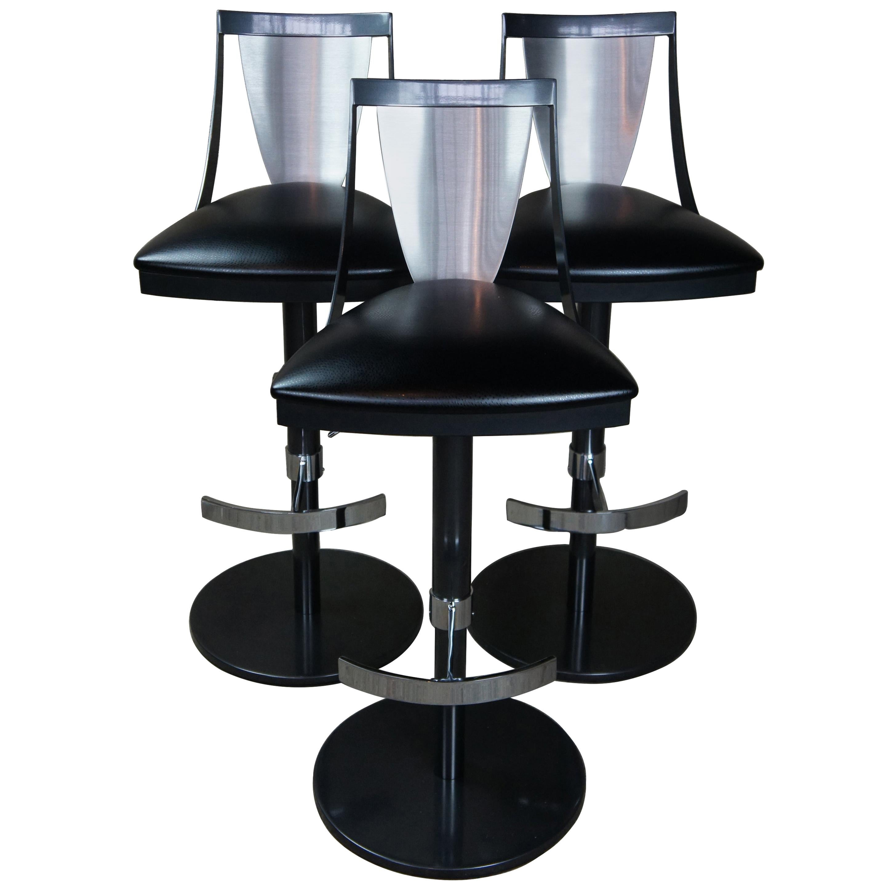 3 Elite Mfg Co Post Modern Leather and Chrome Lana Swivel Hydraulic Bar