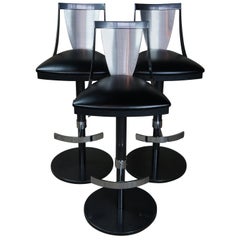 Vintage 3 Elite Mfg Co Post Modern Leather 
Chrome Lana Swivel Hydraulic Bar Stools 455