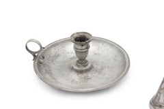 3 English Renaissance Style Pewter Candlesticks with Snuffers