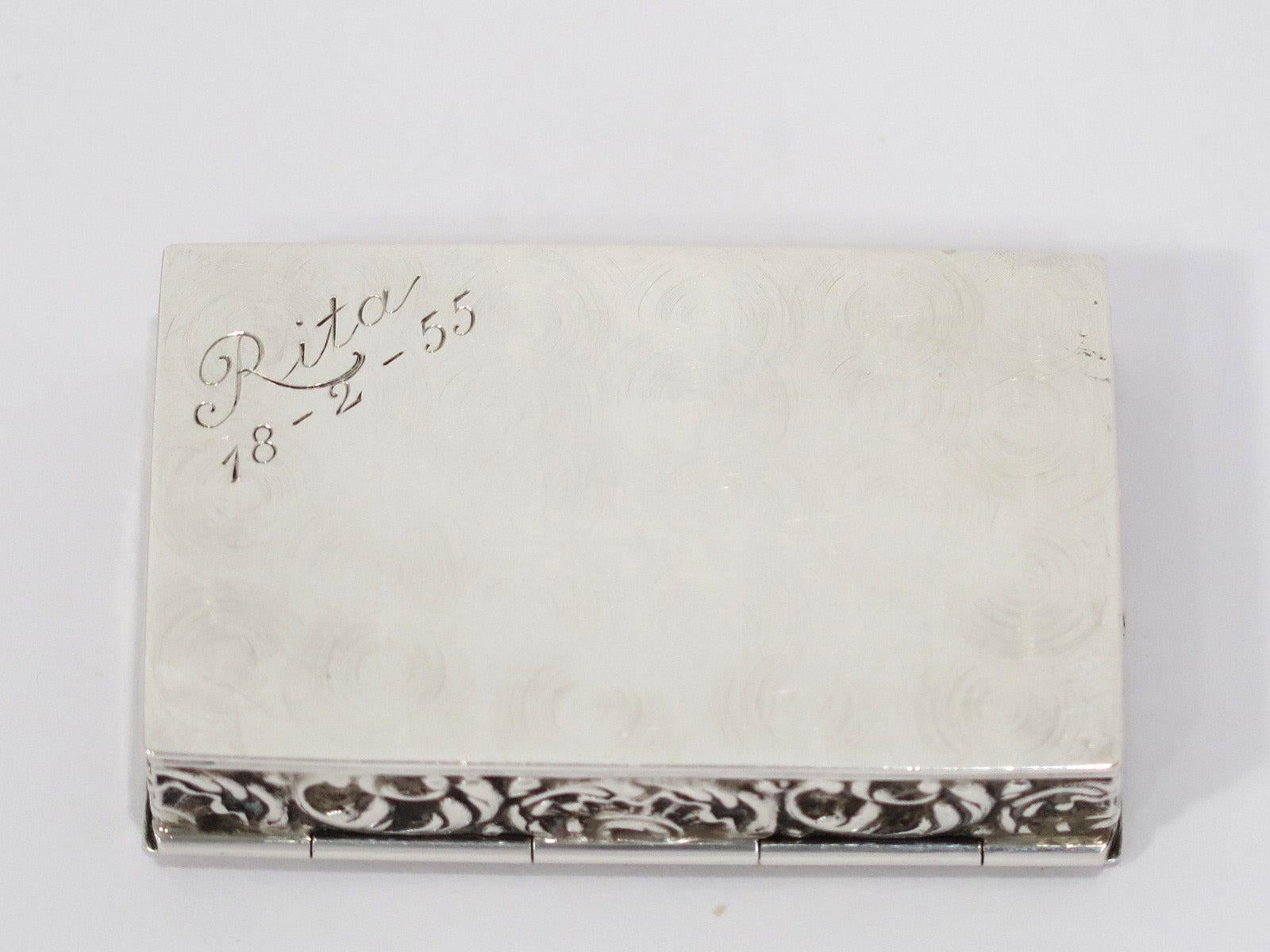 European Silver Gilt Inside Antique Continental Apple Picking Scene Snuff Box 1