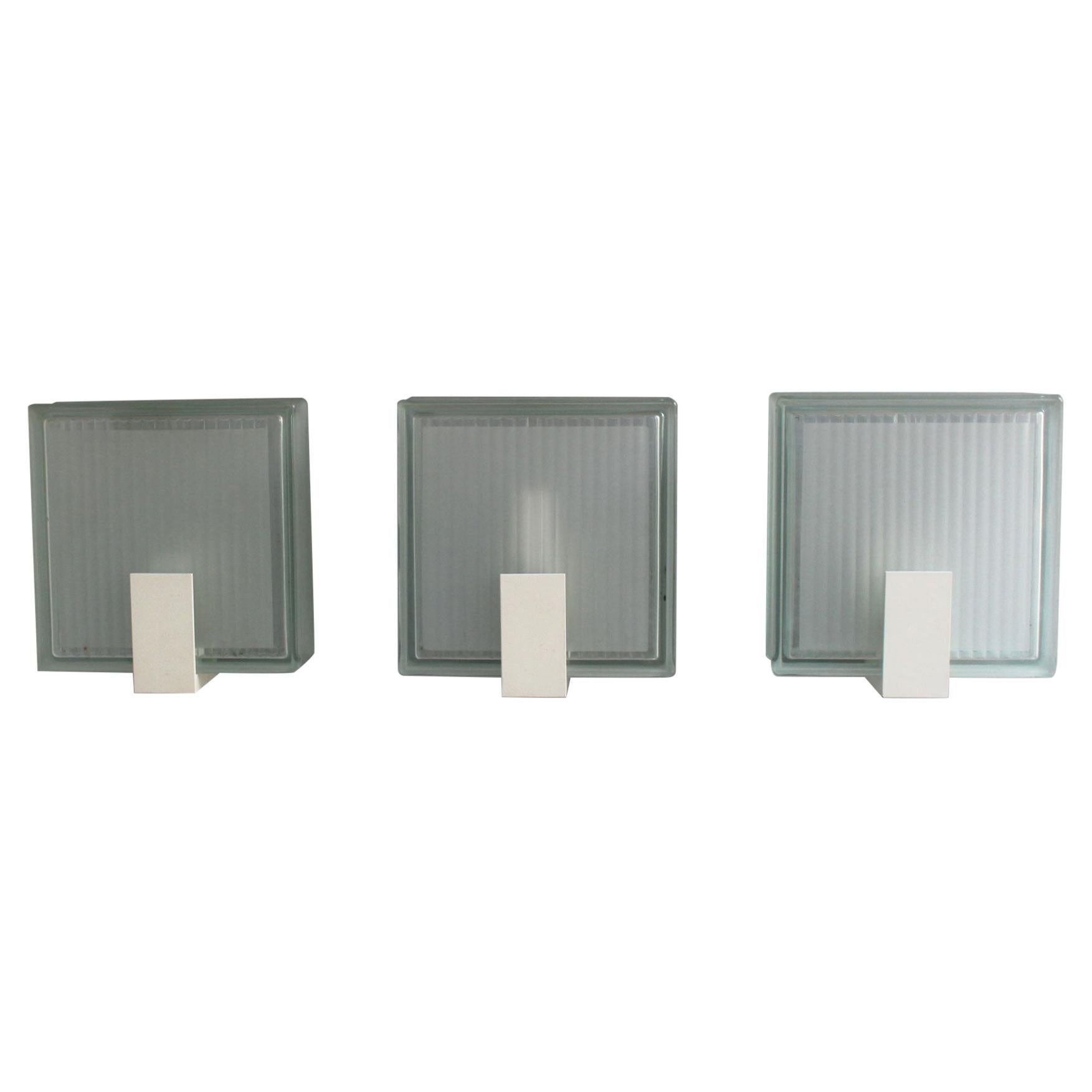 3 Exterior Watertight Glass Slab Sconces by Jean Perzel For Sale