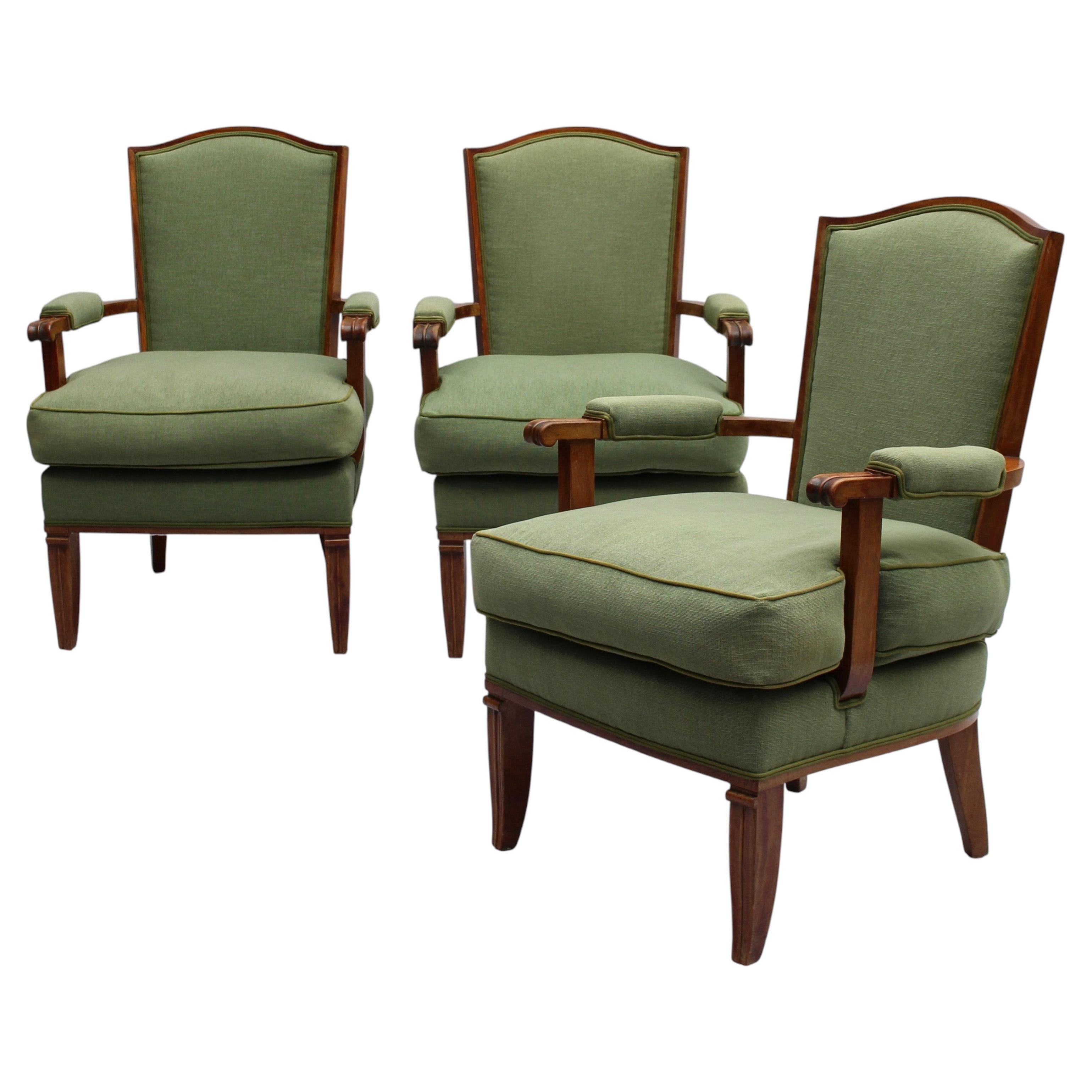 3 Fine French 1940s Mahogany Armchairs by Jules Leleu
