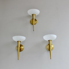 3 splendide applique francesi in vetro e bronzo a forma di "torcia" degli anni '50, realizzate dall'Atelier Perzel