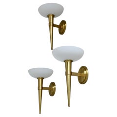 3 splendide applique francesi in vetro e bronzo a forma di "torcia" degli anni '50, realizzate dall'Atelier Perzel