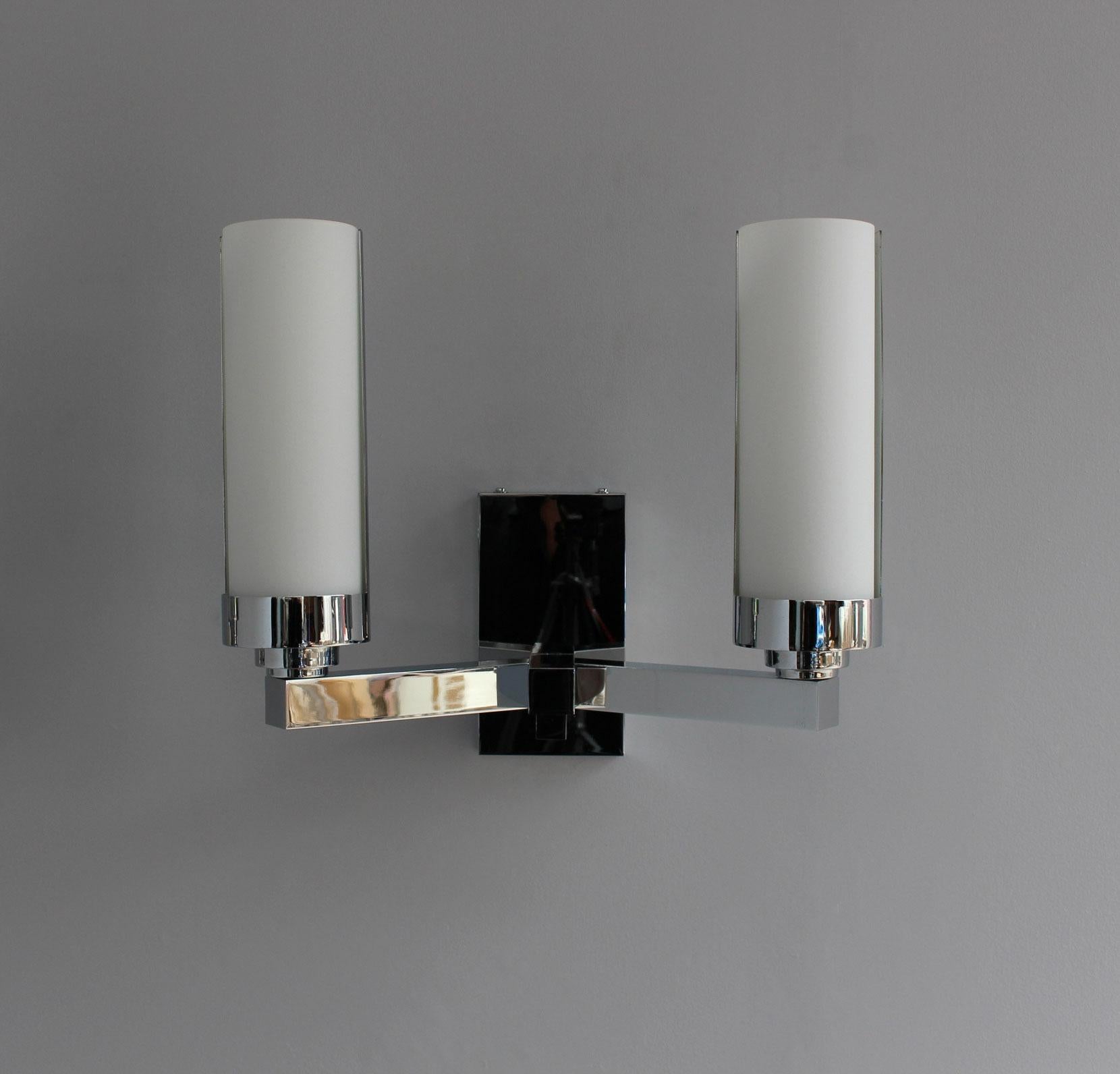 3 Fine French 1960s Chrome and Glass Sconces by Perzel For Sale 7