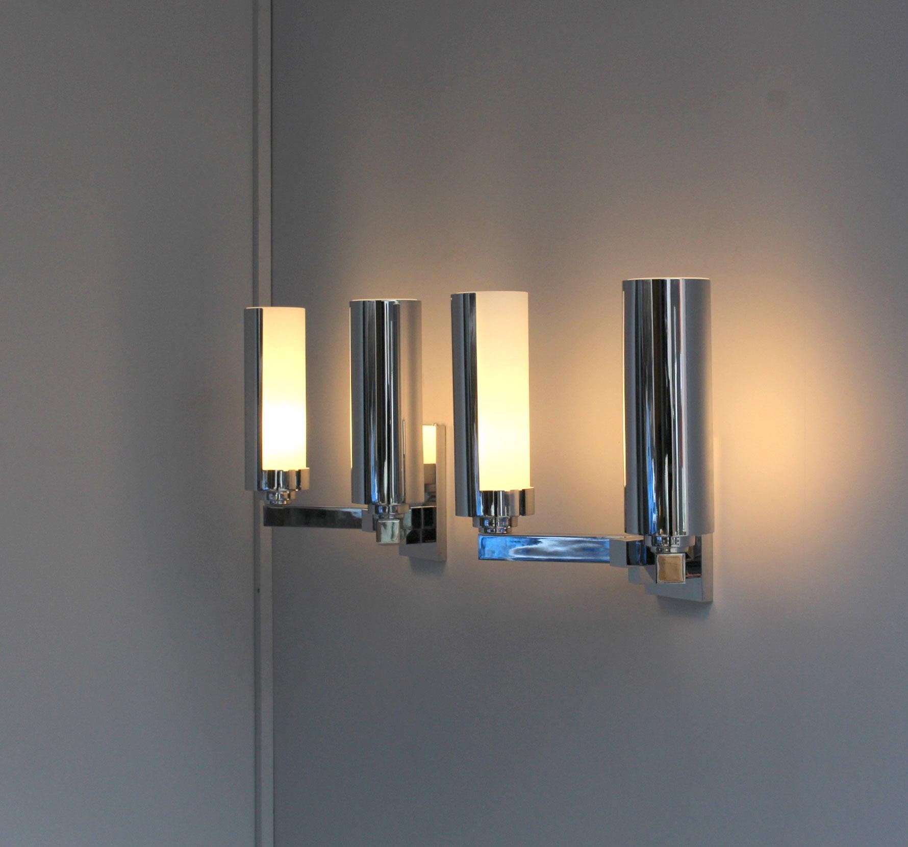 3 Fine French 1960s Chrome and Glass Sconces by Perzel For Sale 1