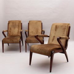 3 Fine French 1960s Mahogany Armchairs