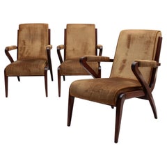 3 Fine French 1960s Mahogany Armchairs
