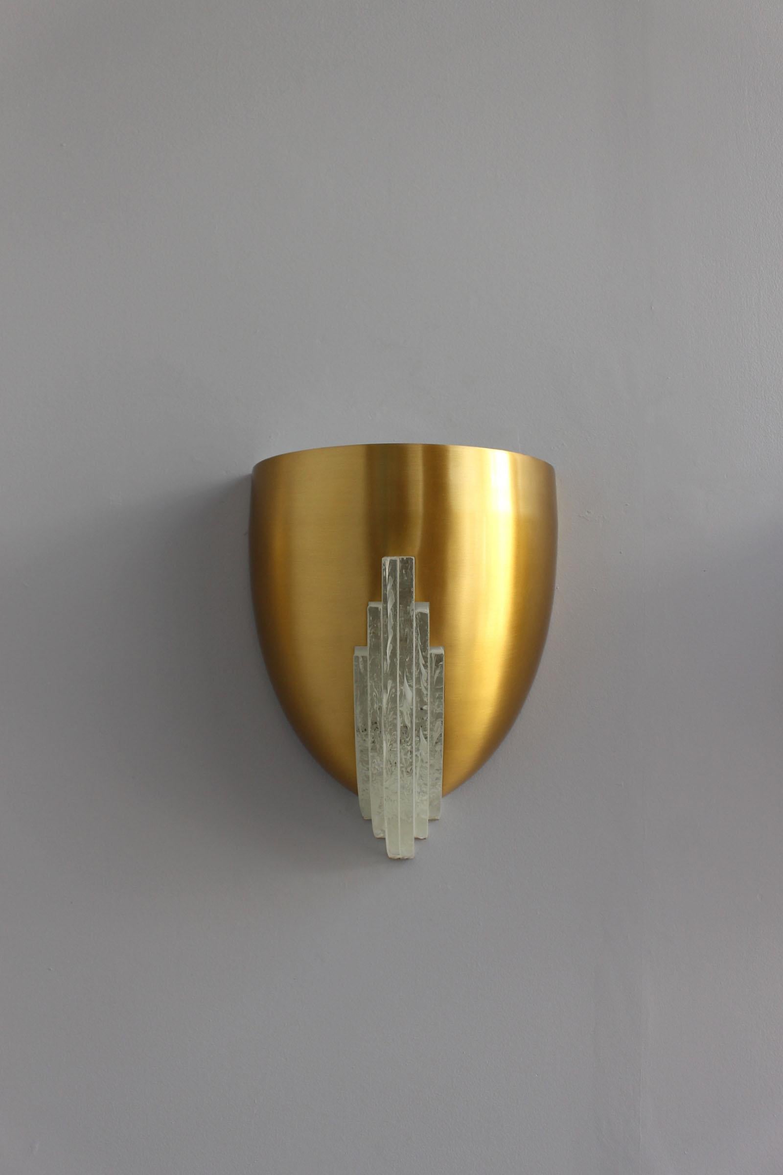 3 Fine French Art Deco Bronze and Crystal Clear Glass Sconces by Jean Perzel For Sale 9