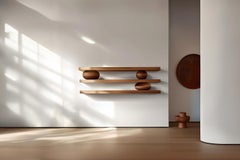 3 Floating Shelves with 3 Sculptural Wooden Pebble Accents, Sereno by Nono