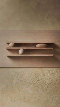 3 Floating Shelves with 3 Sculptural Wooden Pebble Accents, Sereno by Nono