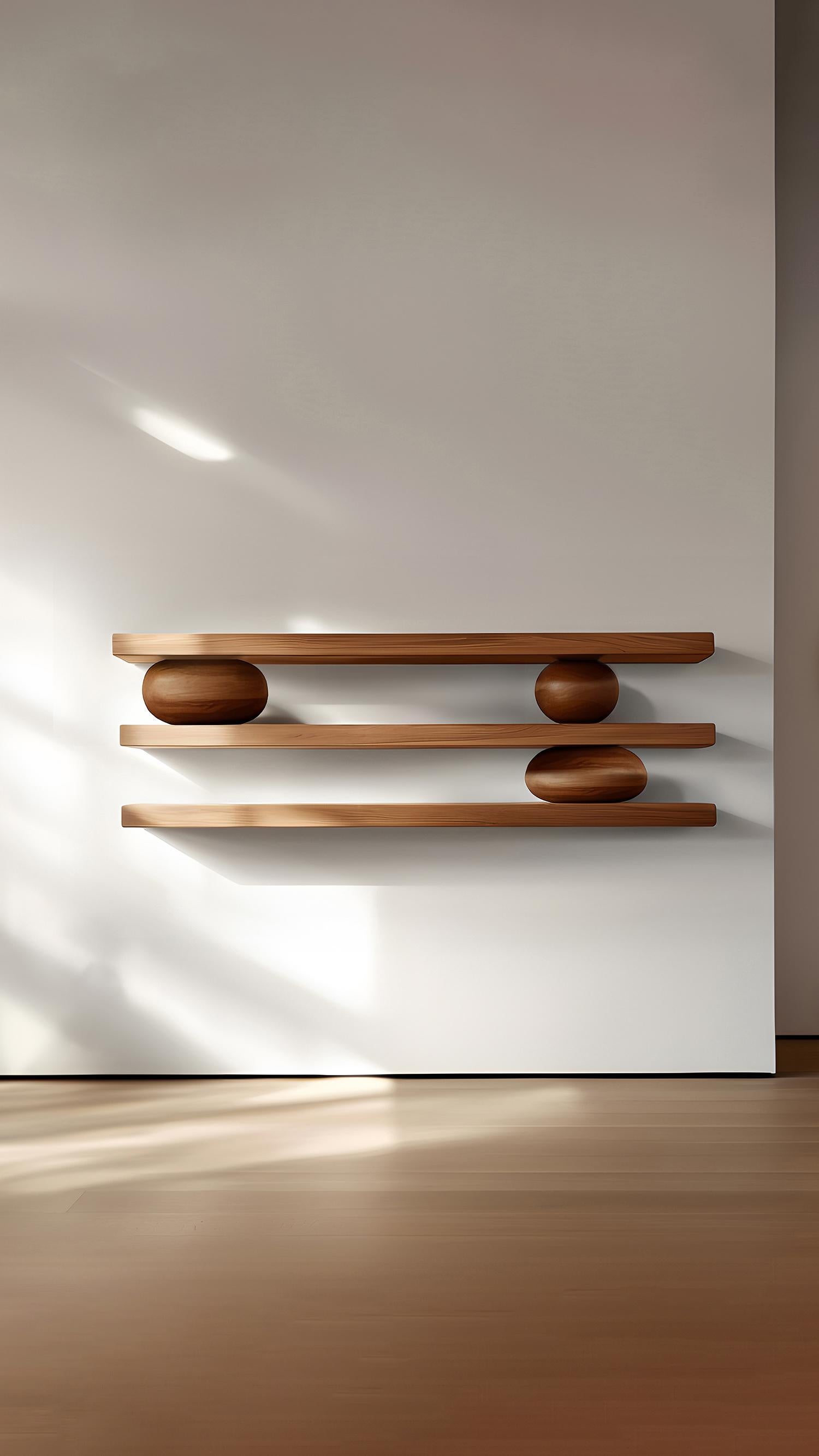 Mexican 3 Floating Shelves with 3 Sculptural Wooden Pebble Accents, Sereno by Nono For Sale