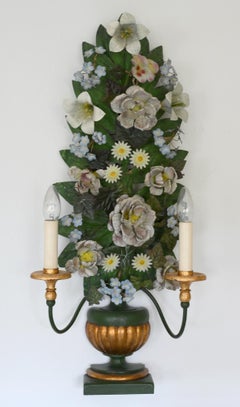 2 Flower Lamps 19th Century South German, Electrified, Baroque, Sheet Metal