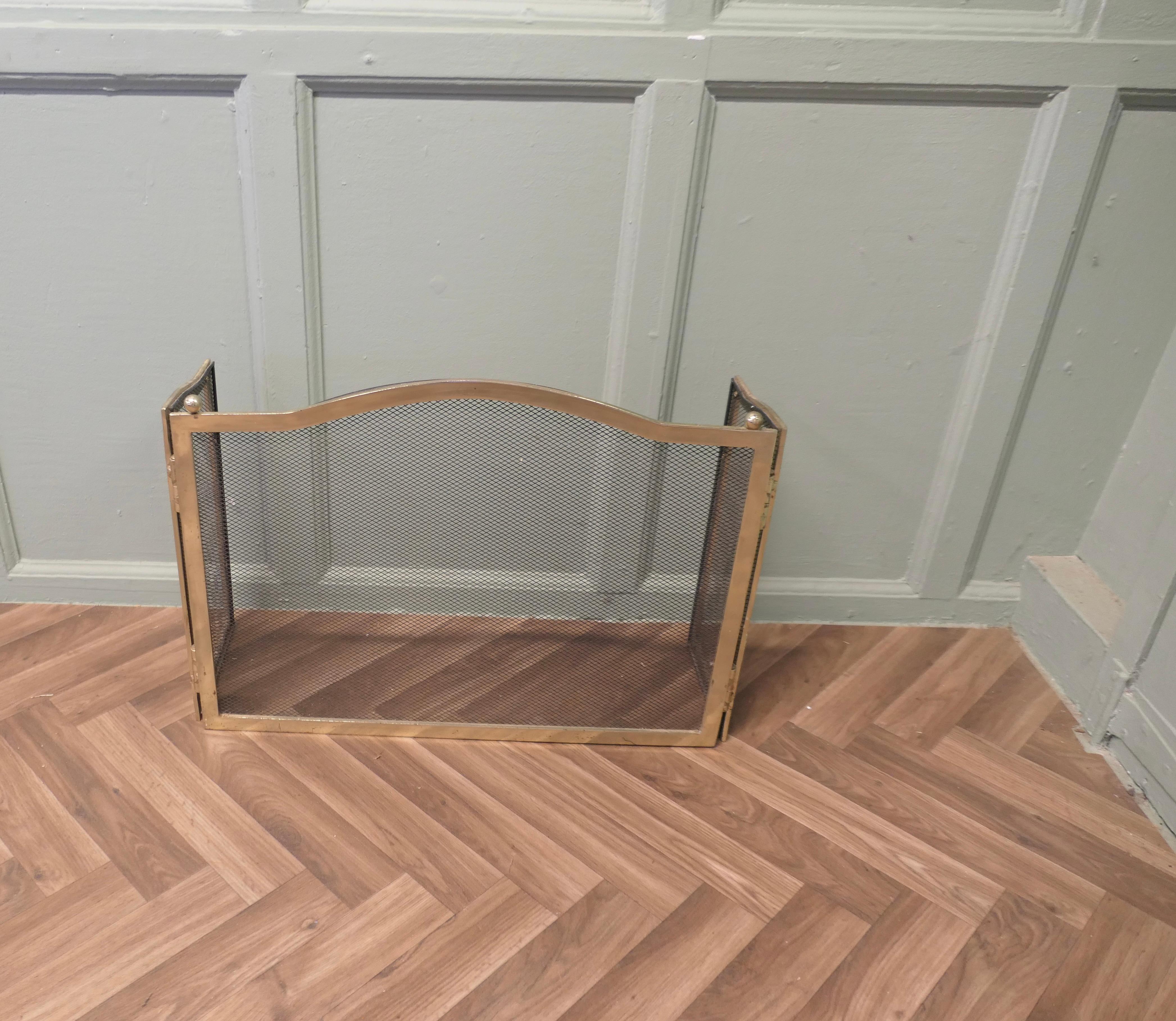 3 Fold French Brass Fire Guard 

This is a folding Fireguard, the guard is made in Brass with an iron mesh infill, it has the added advantage that it folds flat for storage, and when opened out it can be shaped to enclosed the fire, it can be stored