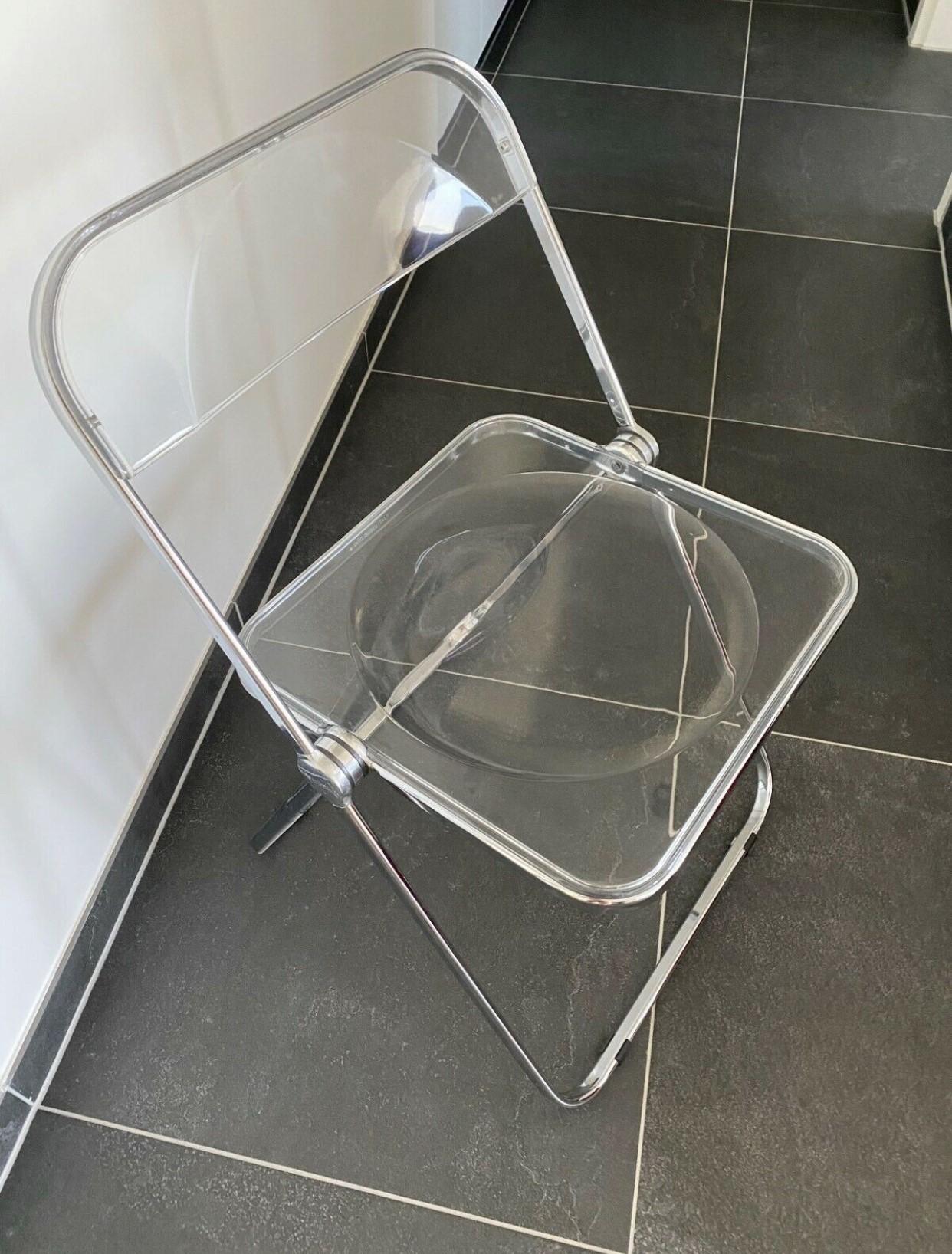 3 Folding Clear Lucite "Plia" Chair by Piretti for Castelli, Italy