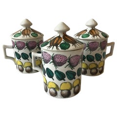 3 Fornasetti 1960s Giostra Di Frutta Mugs With Lids