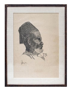 3 framed & signed pencil drawings of Indian gentlemen in regional dress, 19th C