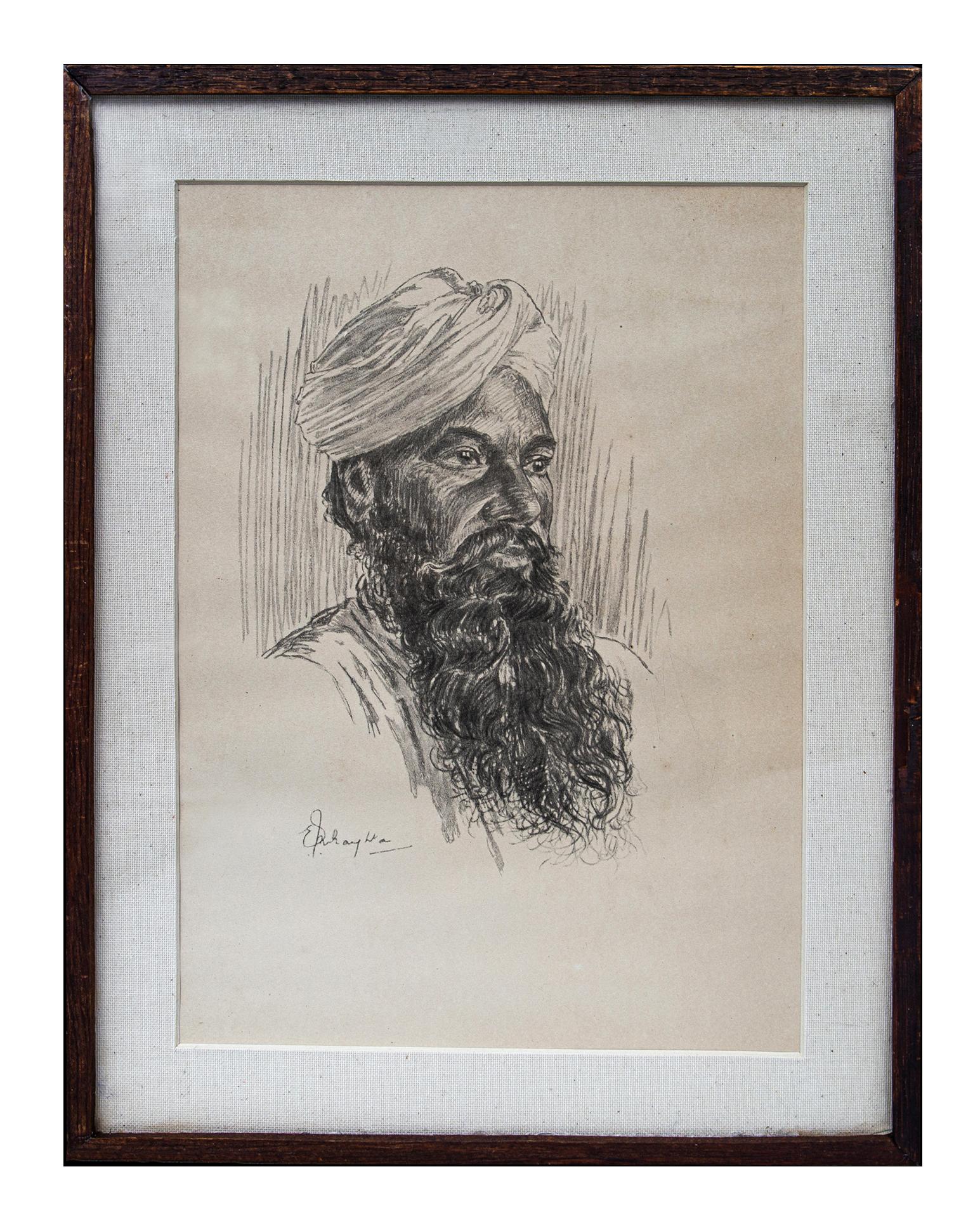 British Colonial 3 framed & signed pencil drawings of Indian gentlemen in regional dress, 19th C For Sale