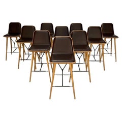 3 Tabourets de comptoir Fredericia "Spine" - En cuir Brown et Oak Oak