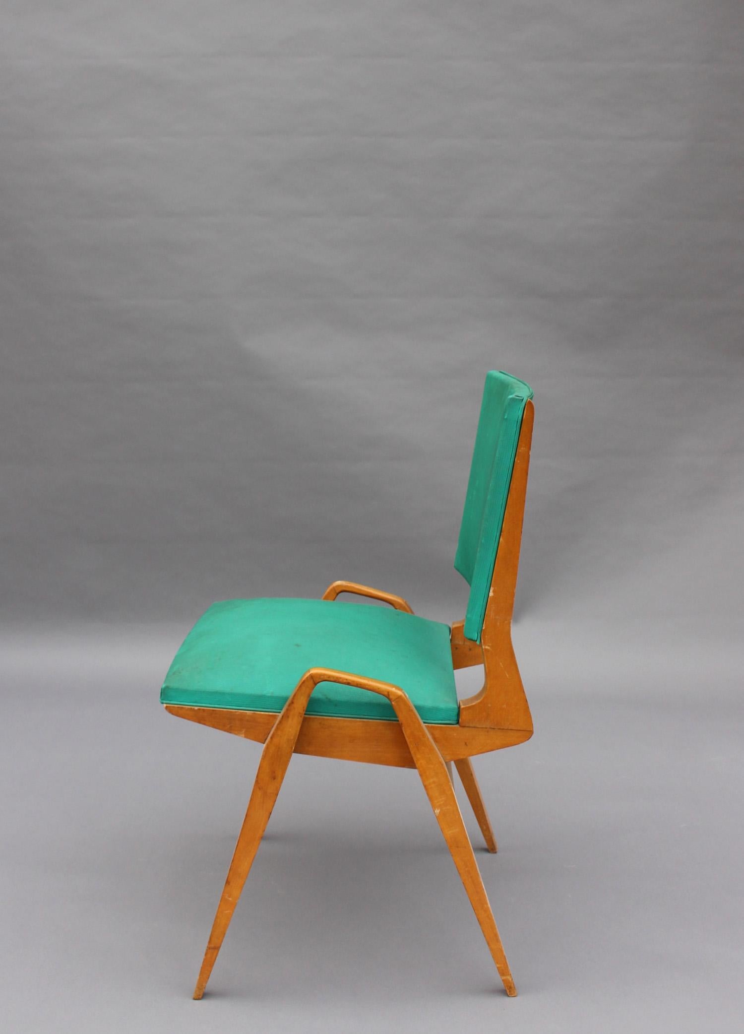 Mid-20th Century 3 French 1950s Beech Chairs by Ségalot