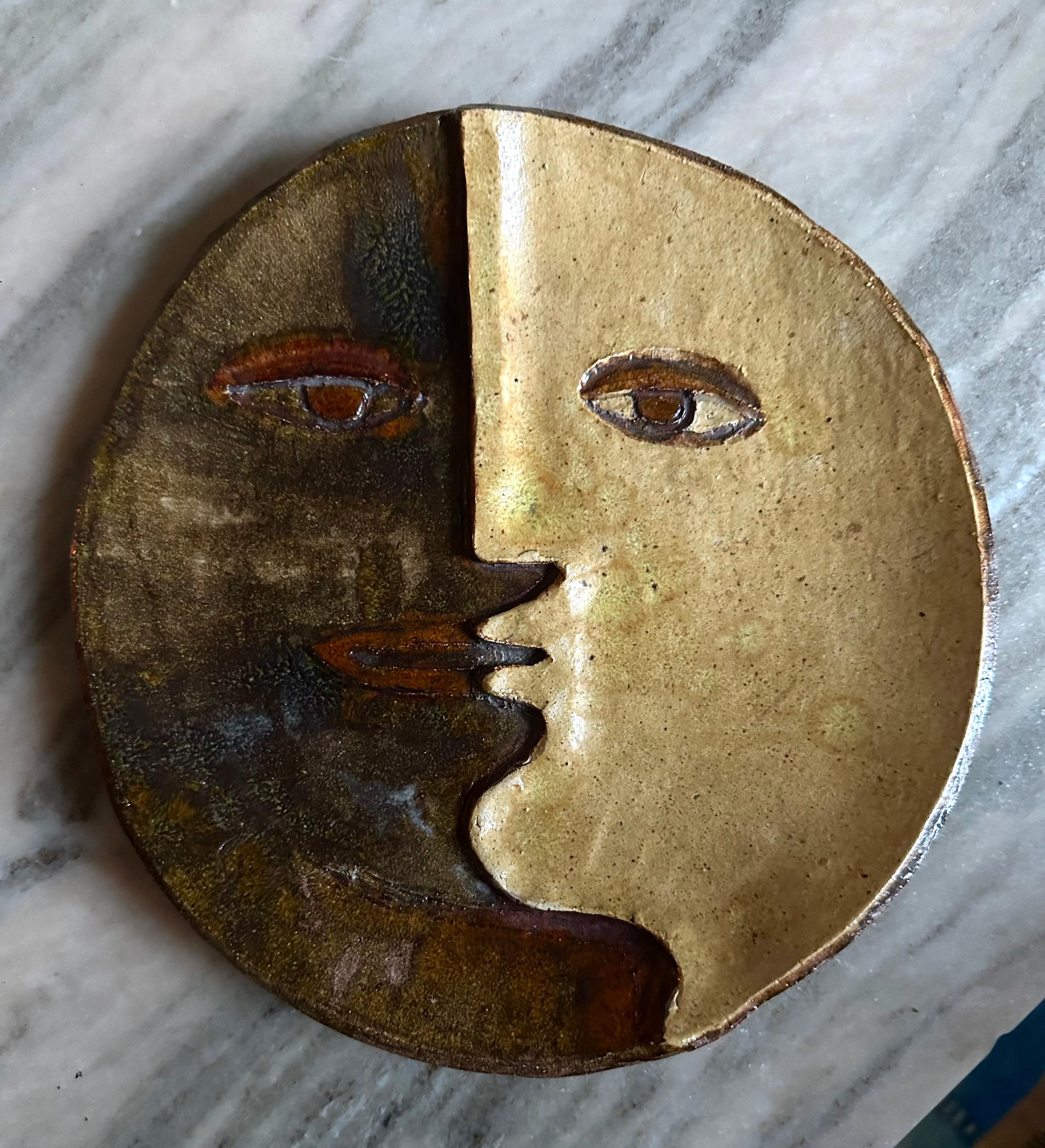 Glazed (3) French Jean Cocteau style ceramic dishes