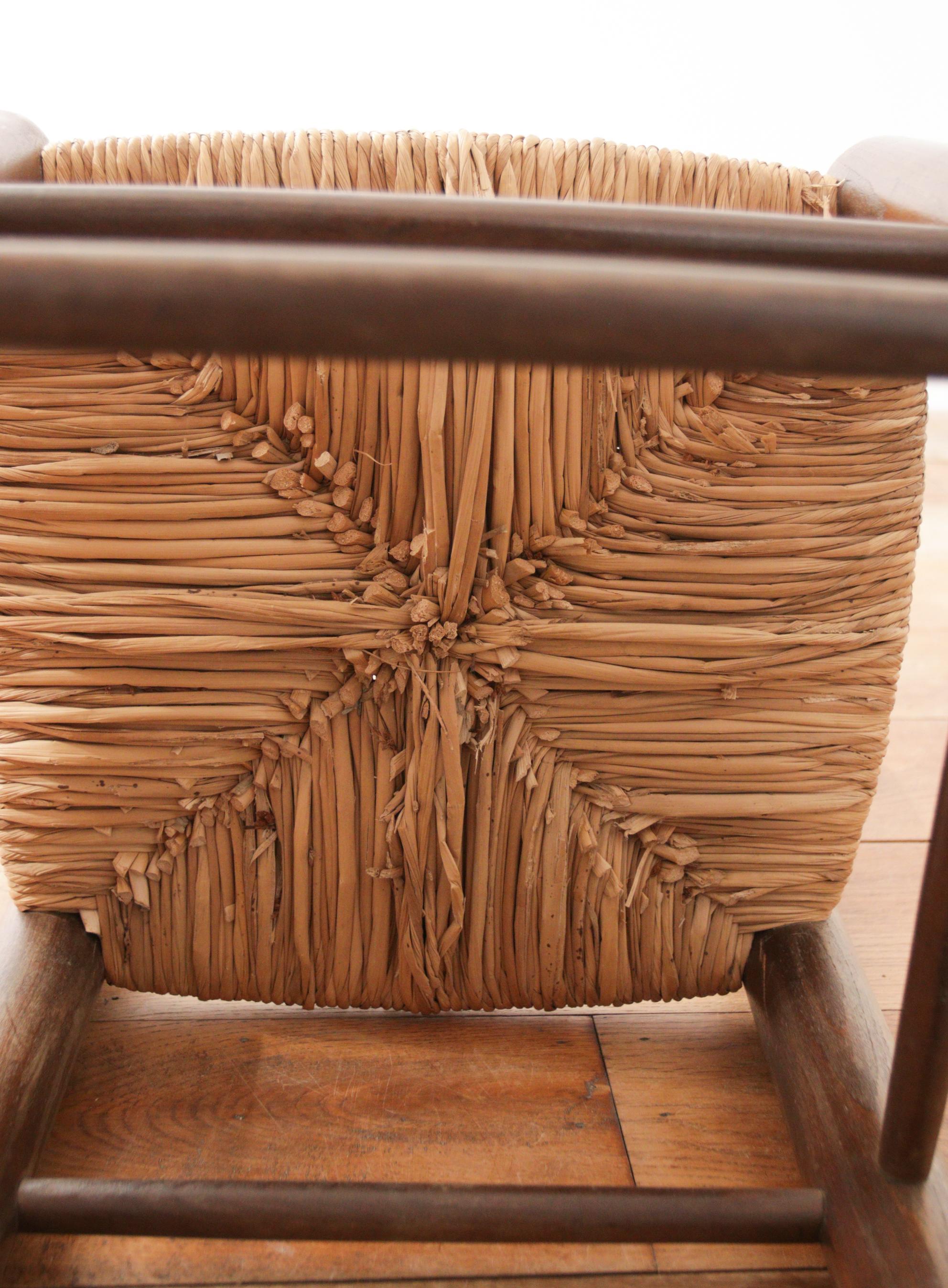 3 French Ladder Back Oak Rush Seat Dining Chairs 12
